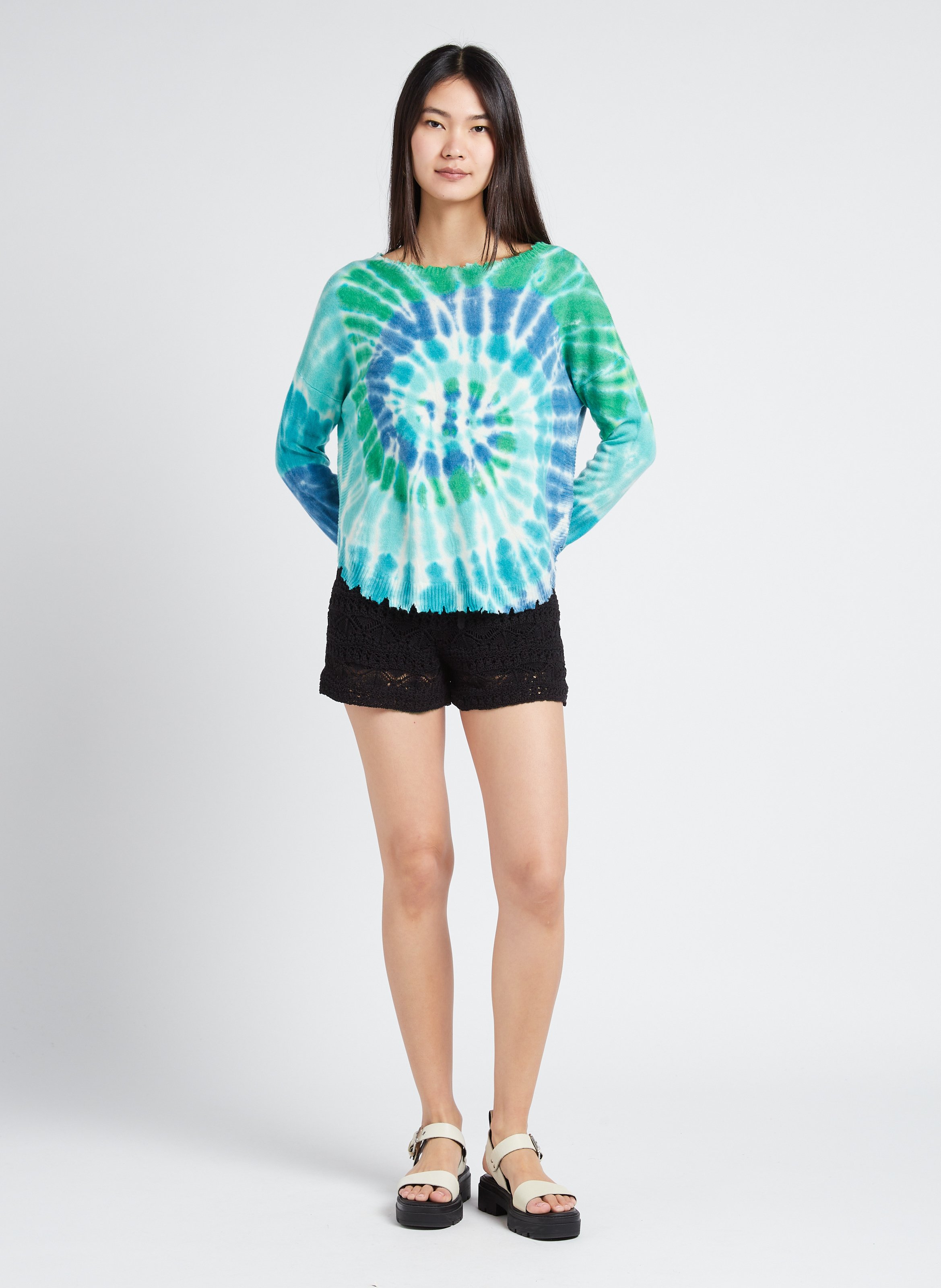 Straight linen and cotton-blend shorts Black