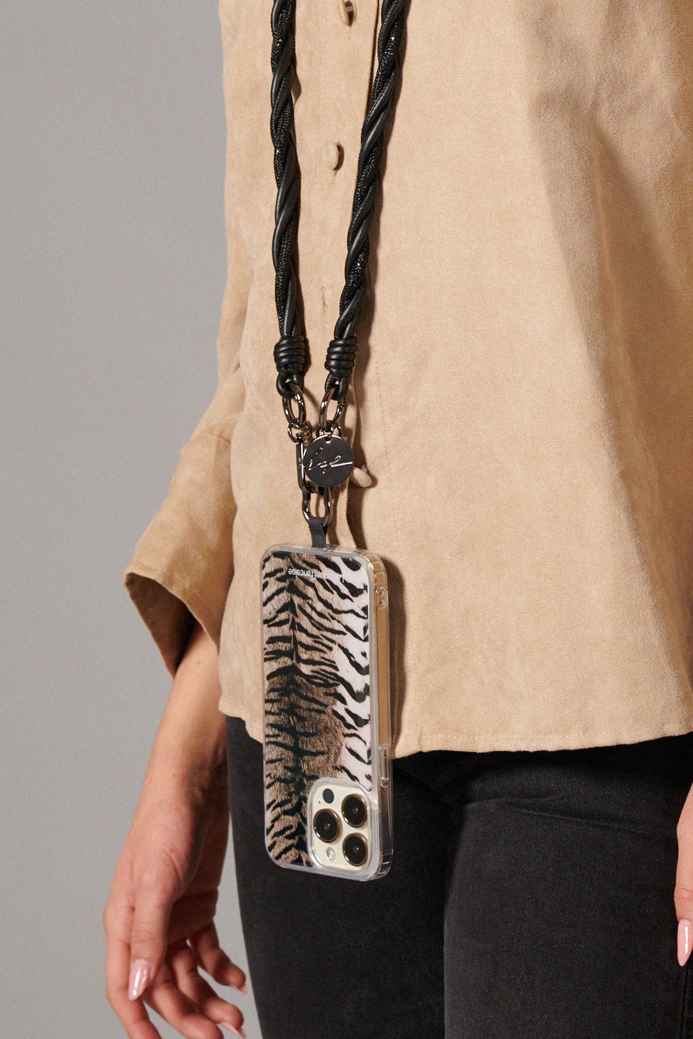 Faux leather phone chain LA COQUE FRANCAISE Black