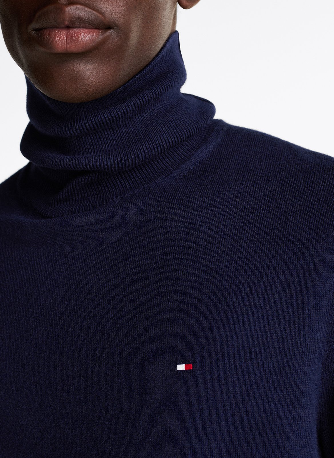 Regular-fit organic cotton-blend turtleneck Blue