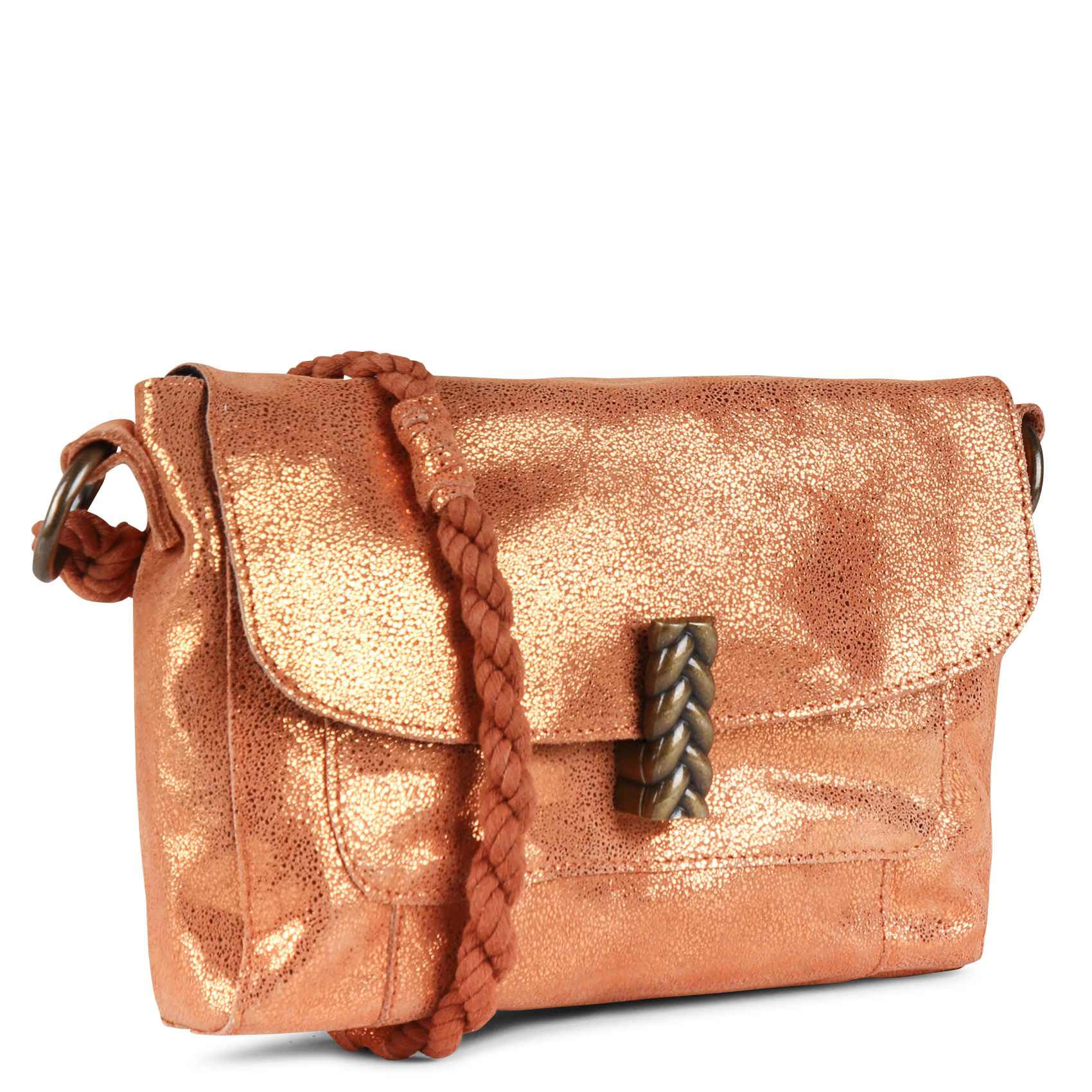 Leather shoulder bag PIECES Golden