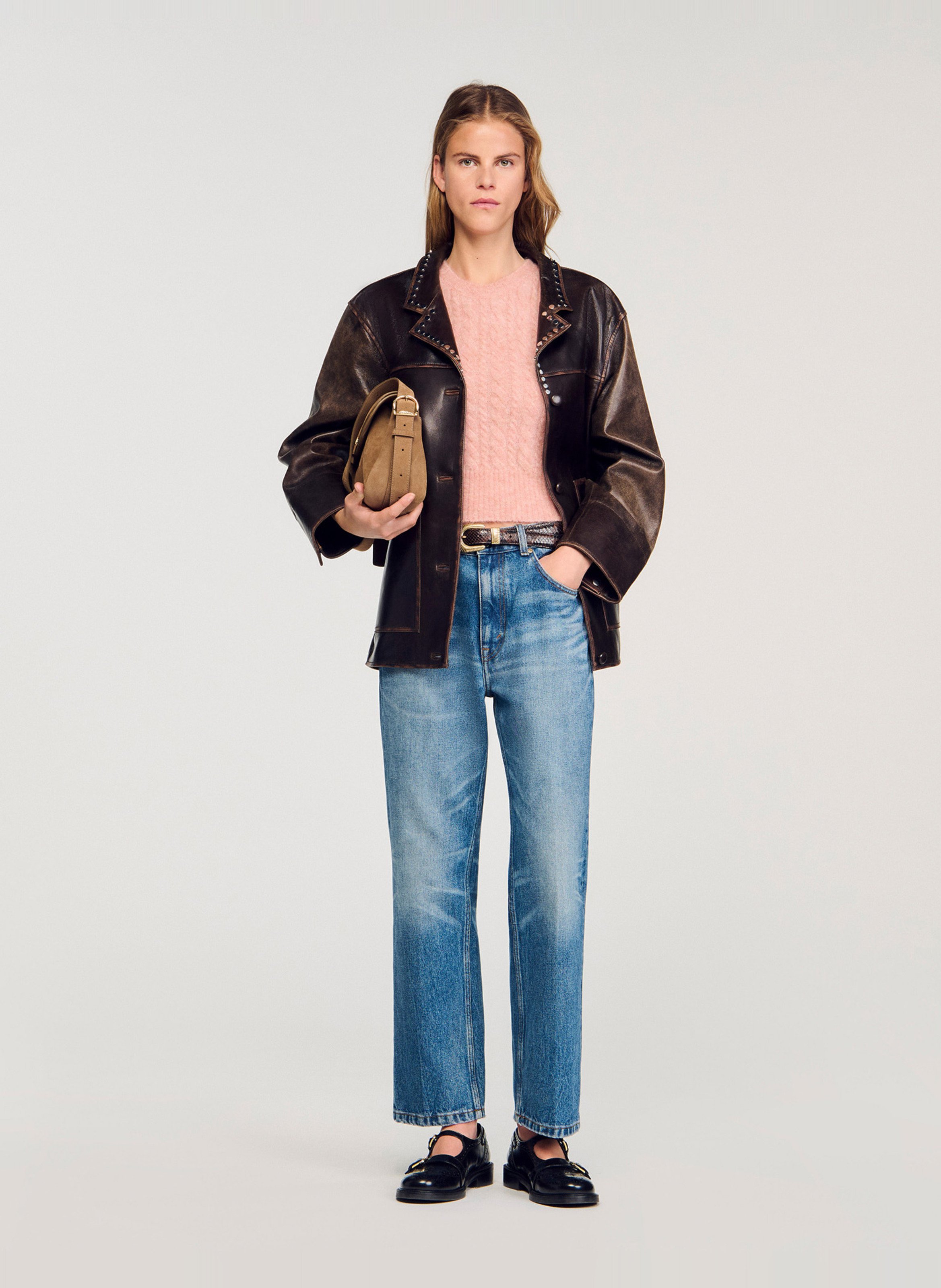 Pull col rond en laine mélangée SANDRO Rose