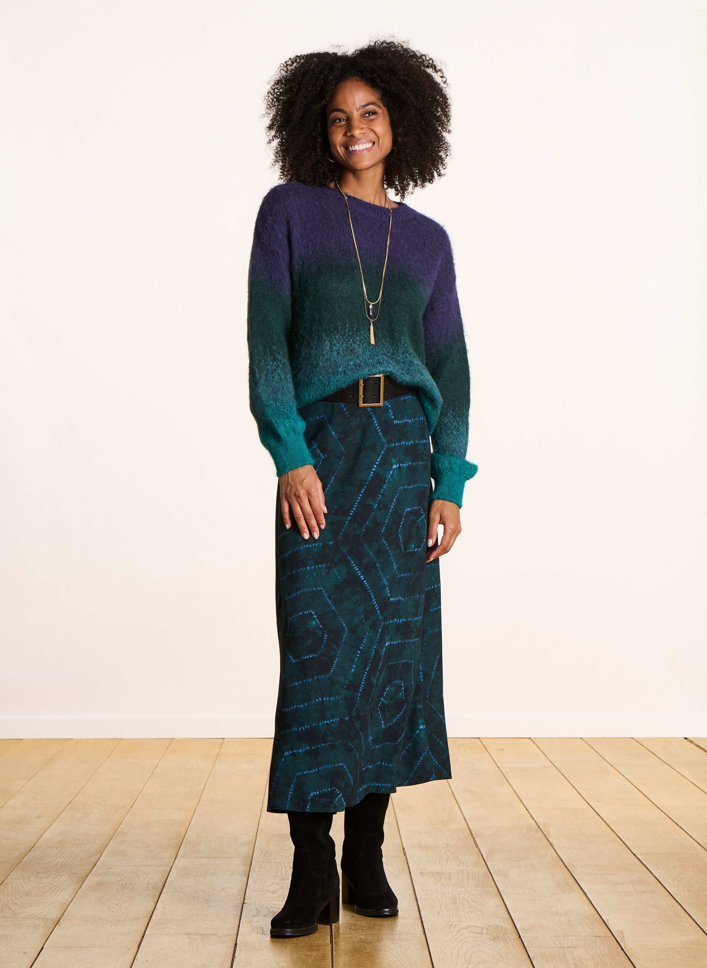 Anel printed midi skirt LA FEE MARABOUTEE Blue