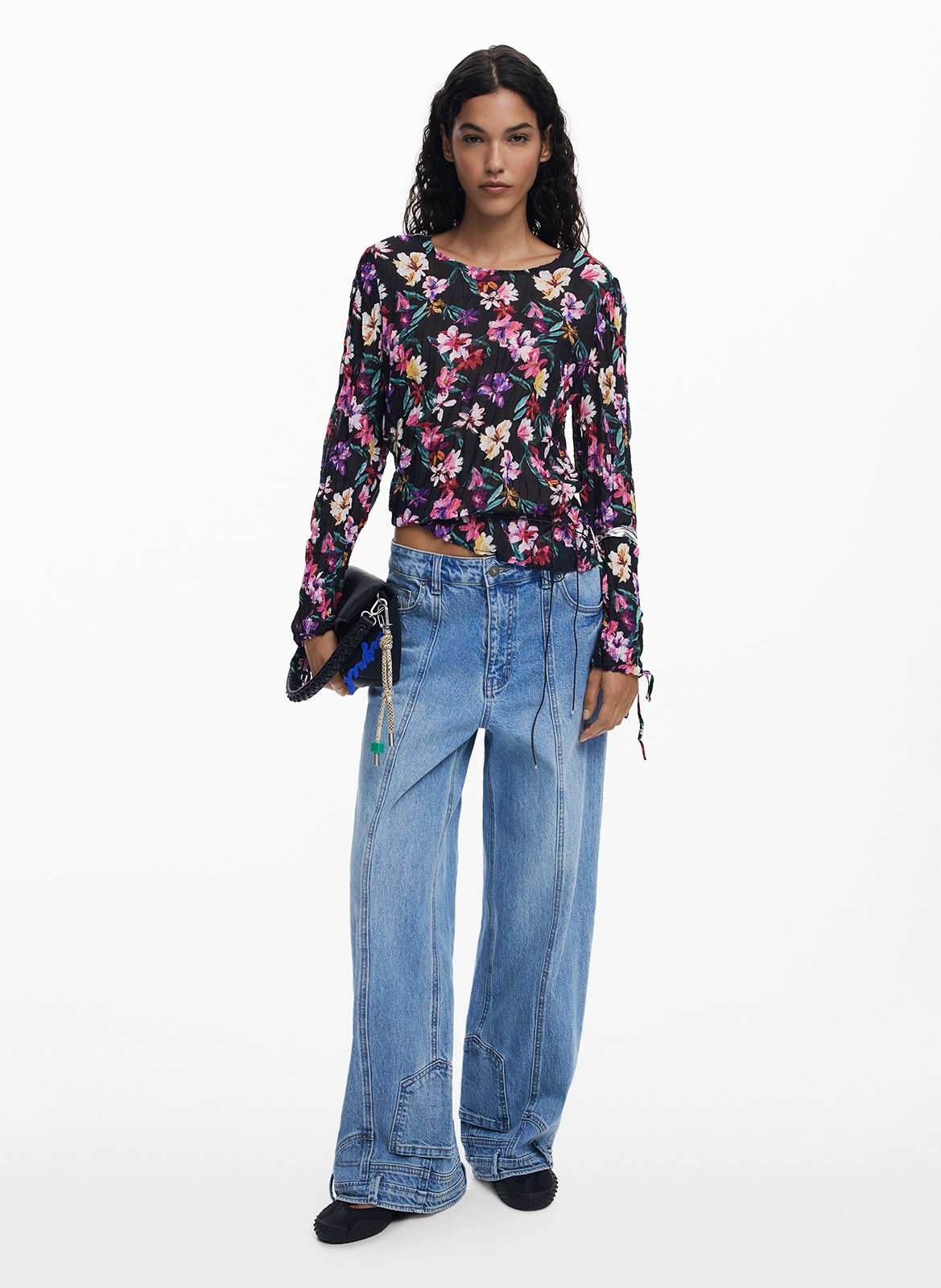 Bedruckte Bootsausschnittbluse DESIGUAL Schwarz