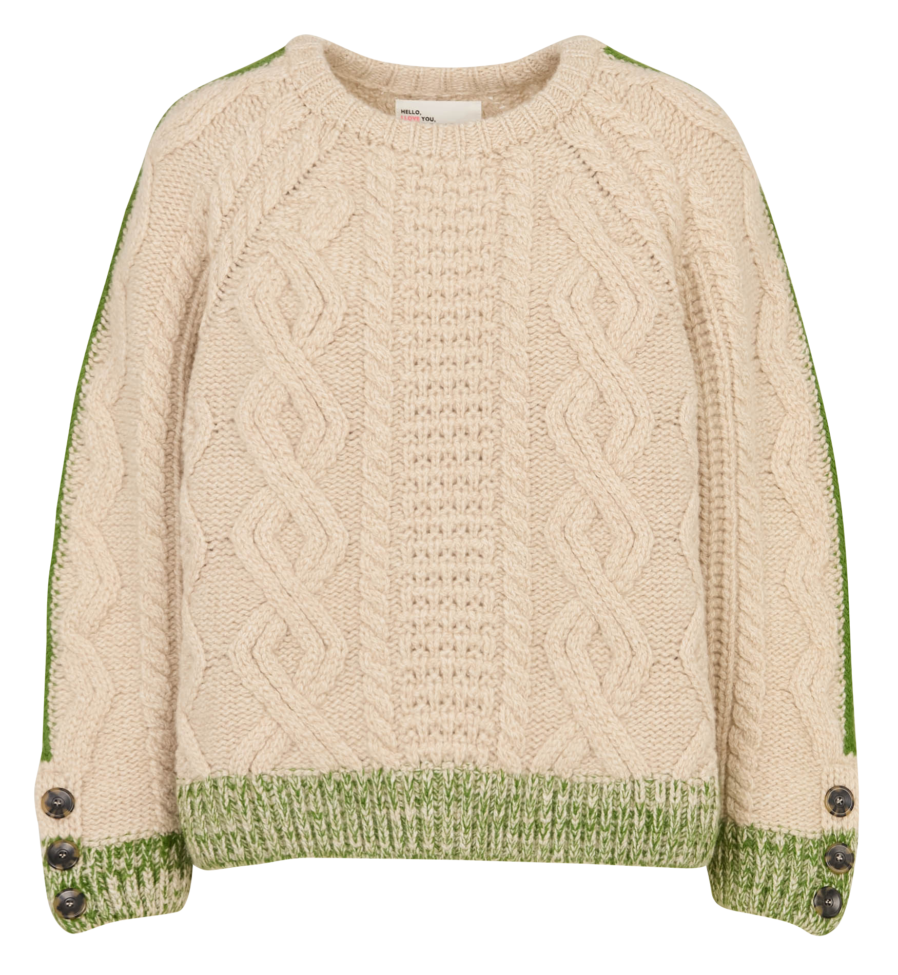 Ruimvallende, wollen kabeltrui met ronde hals LEON & HARPER Groen