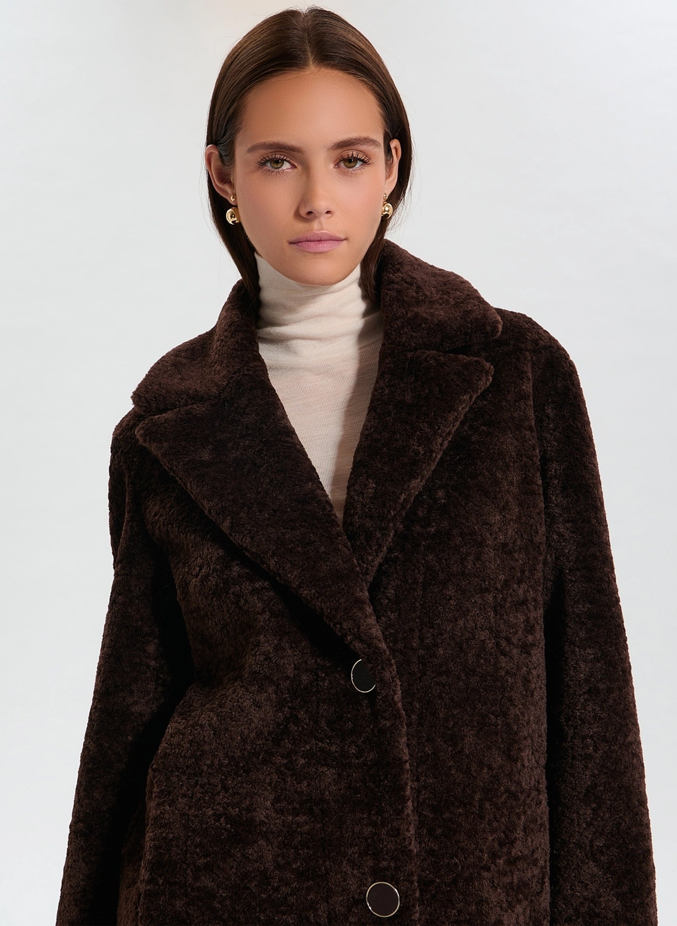 Coat with fur-lined tailored collar ZAPA Brown