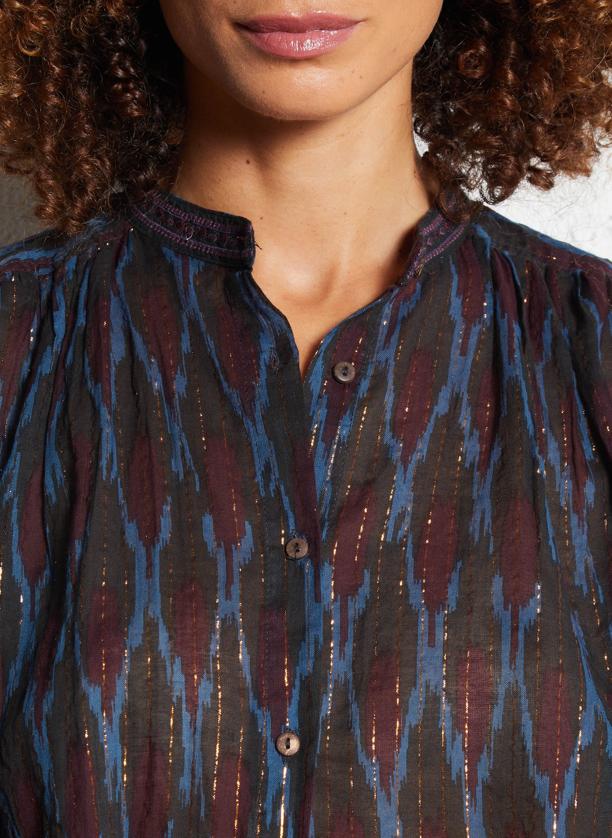 Round neck striped blouse in blended cotton MAISON HOTEL Blue