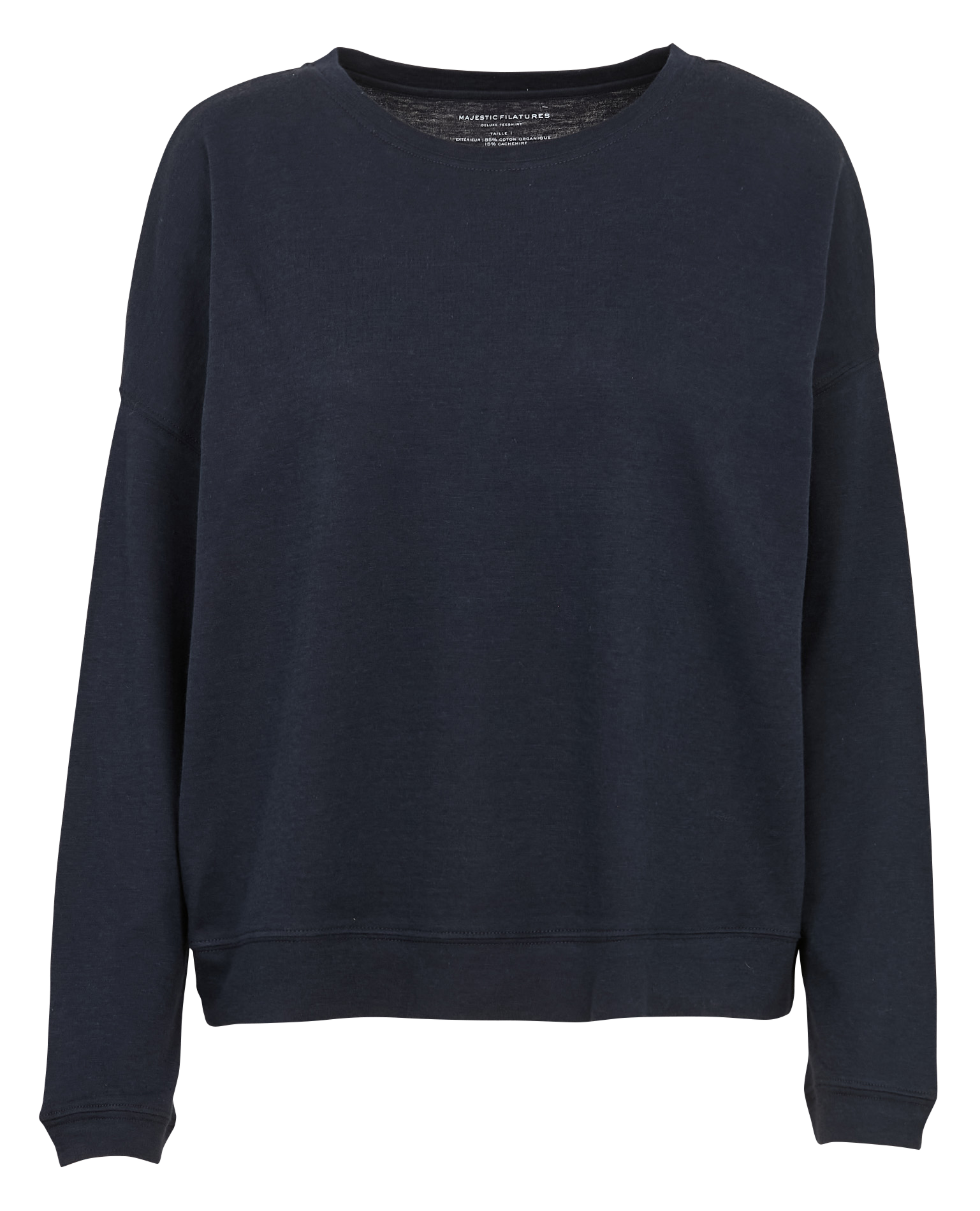 Tee-shirt oversize col bateau en coton bio et cachemire MAJESTIC FILATURES Bleu