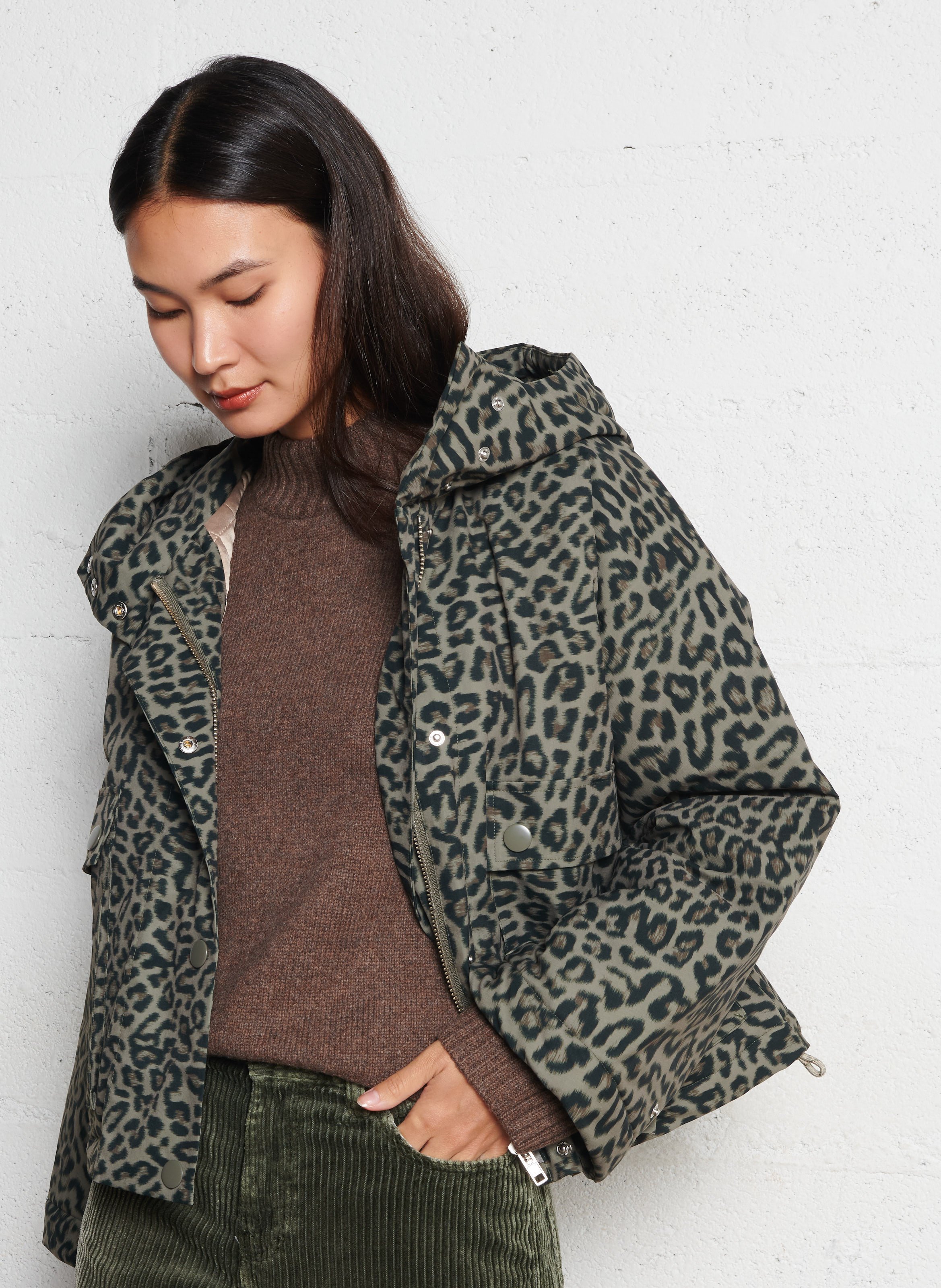 Printed jacket with high collar and hood BELLEROSE Grey