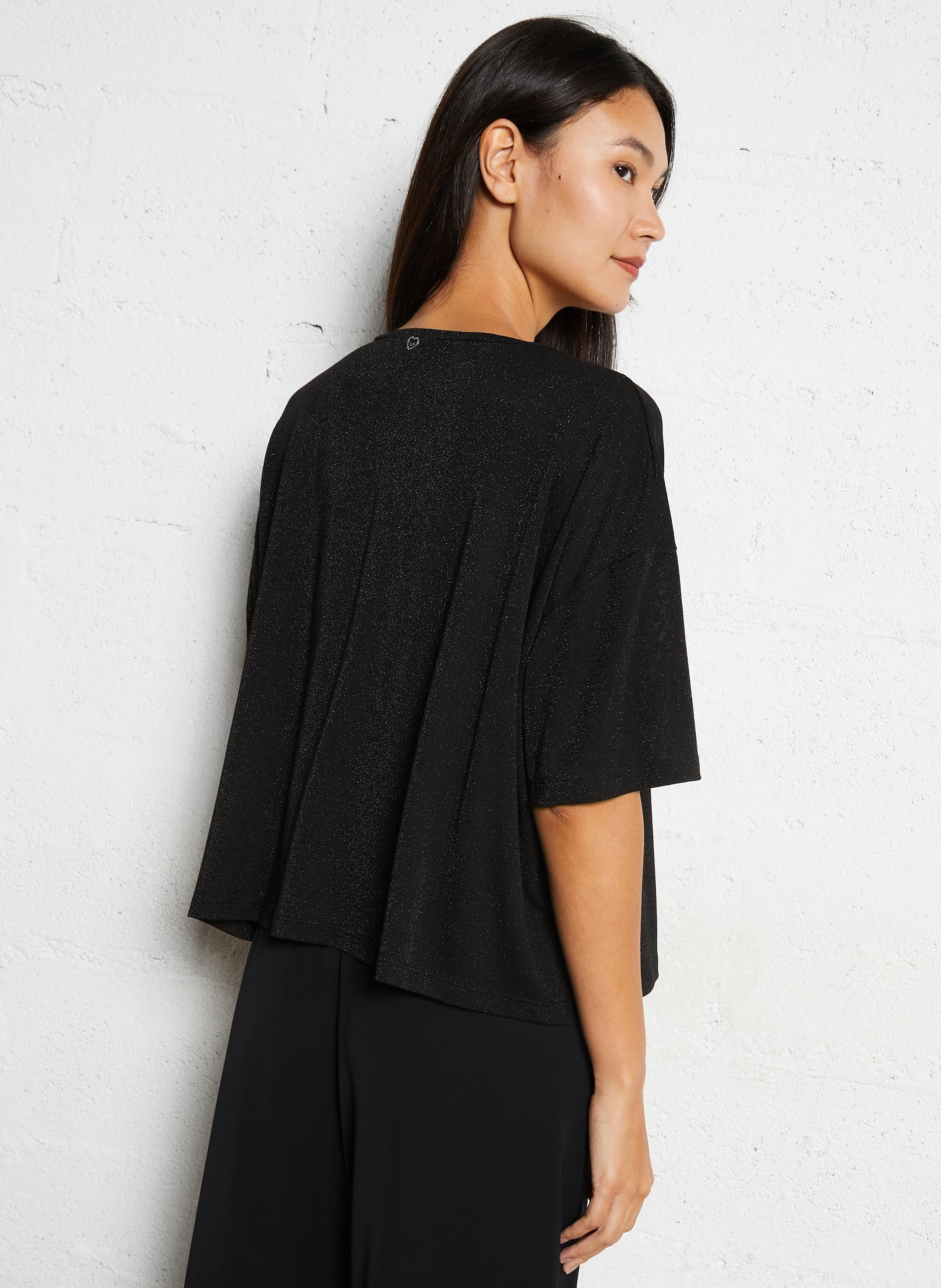 Tee-shirt fluide ample pailleté PLEASE Noir