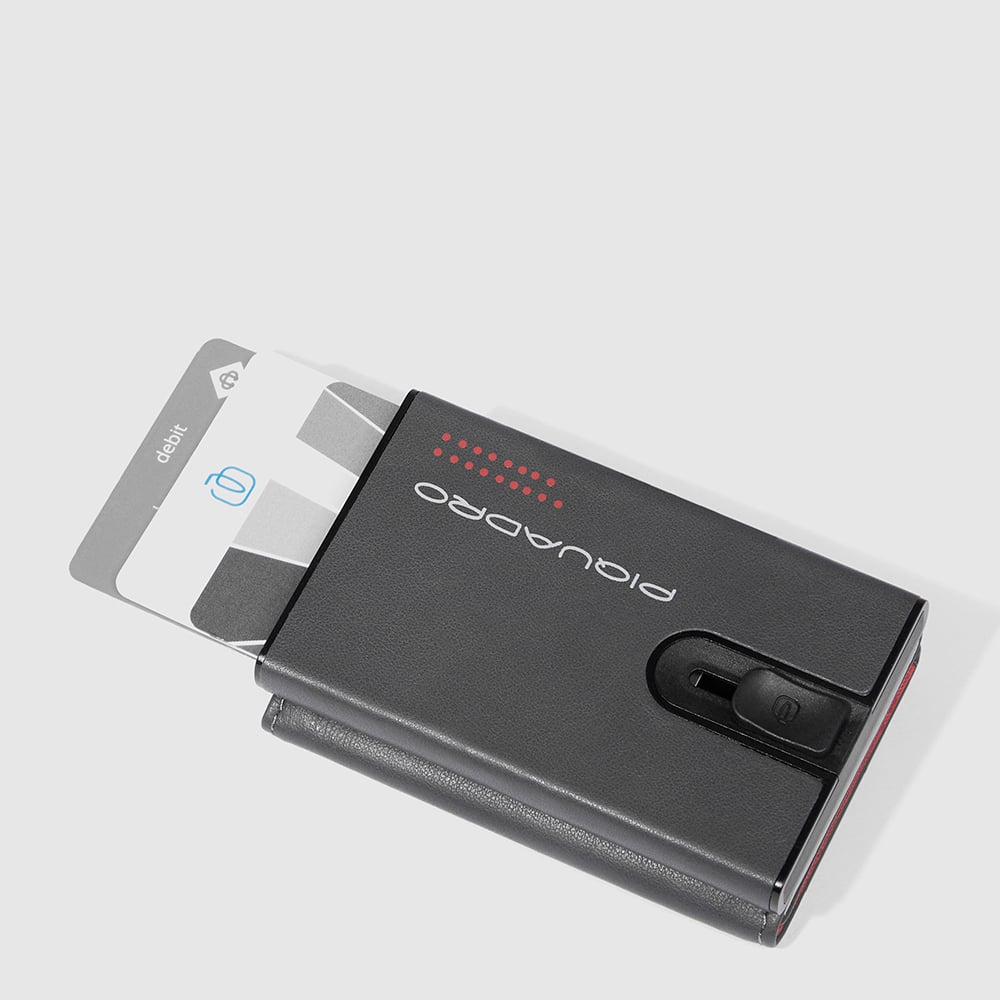 Compact wallet for bills, coins, and credit cards with a sliding system, RFID protection PIQUADRO Grey
