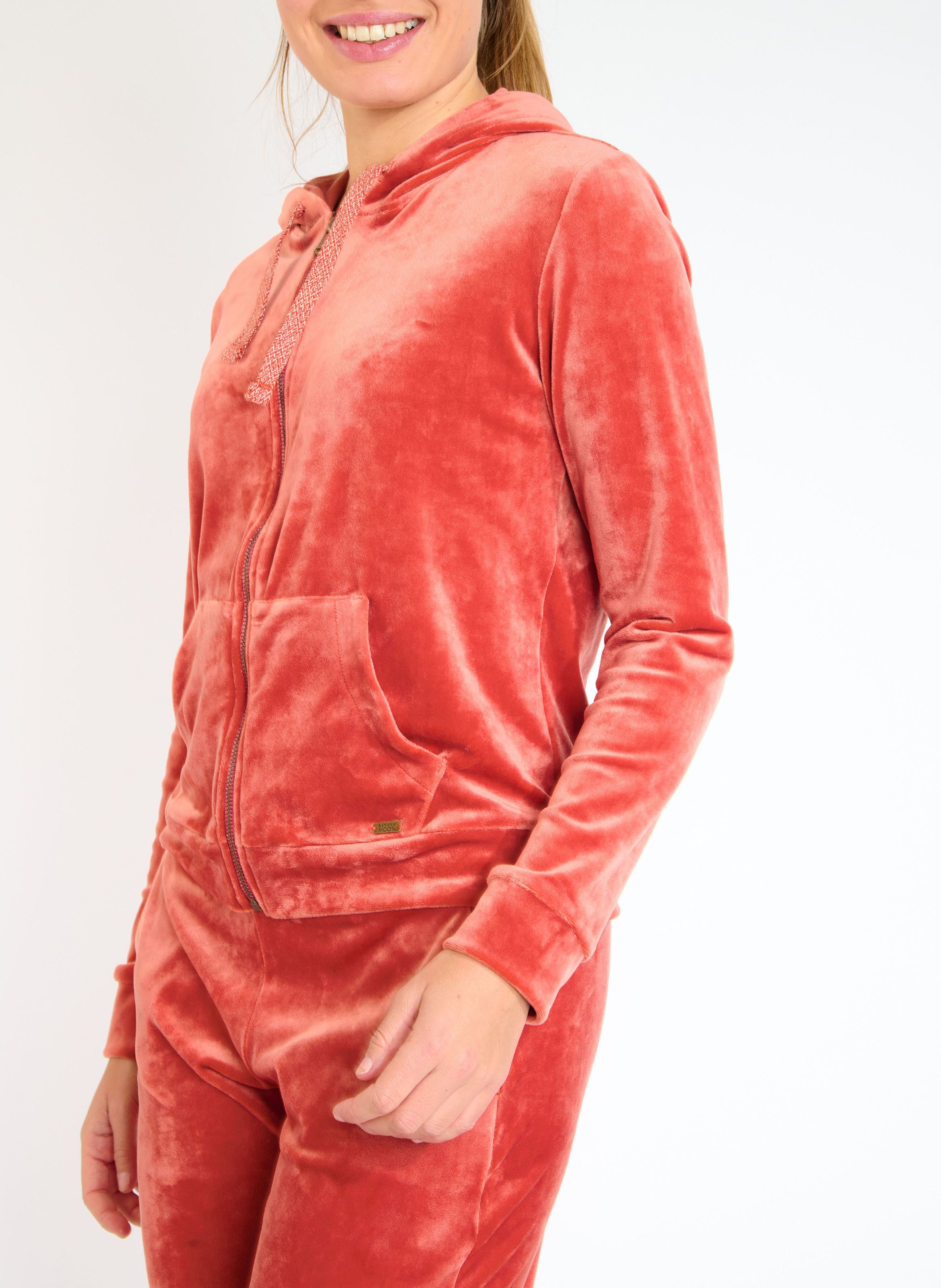 Gilet à capuche droit en velours BANANA MOON Marron