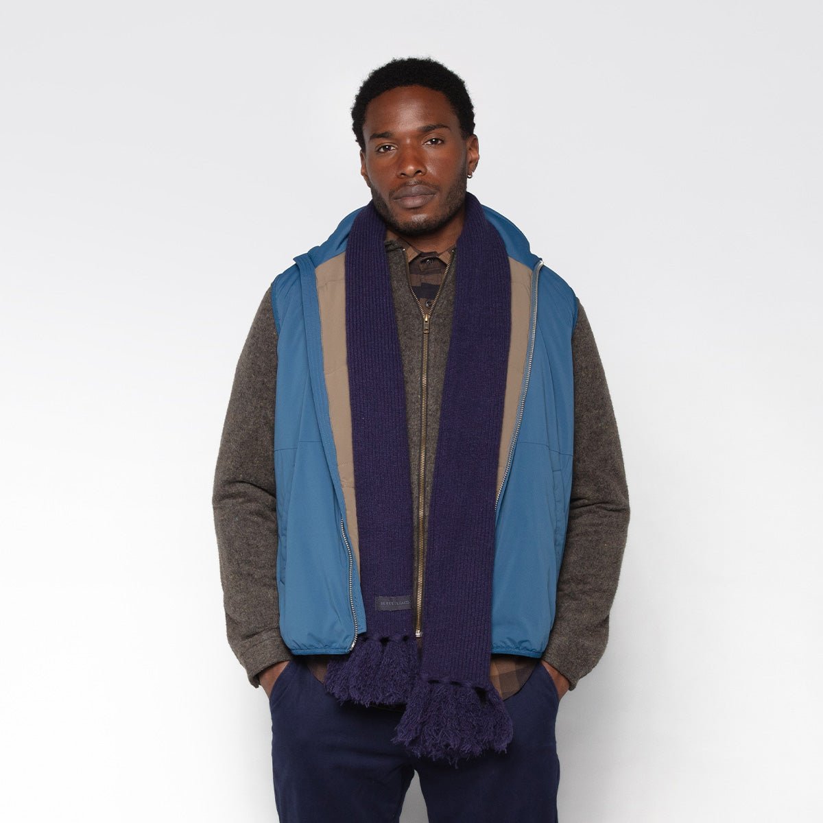 Solid fringe scarf SERGE BLANCO Blue