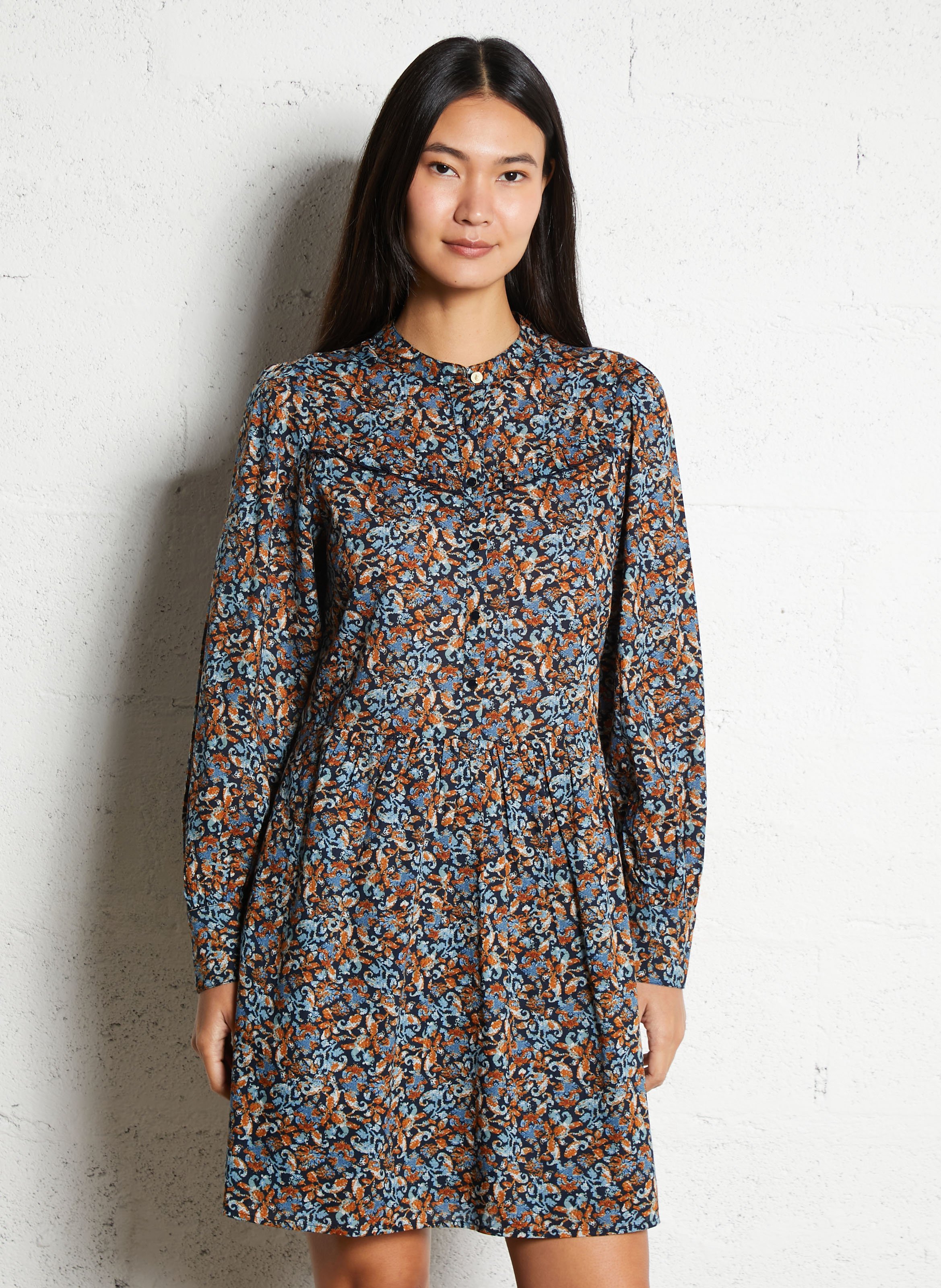 Short printed dress with round neckline I CODE Blue