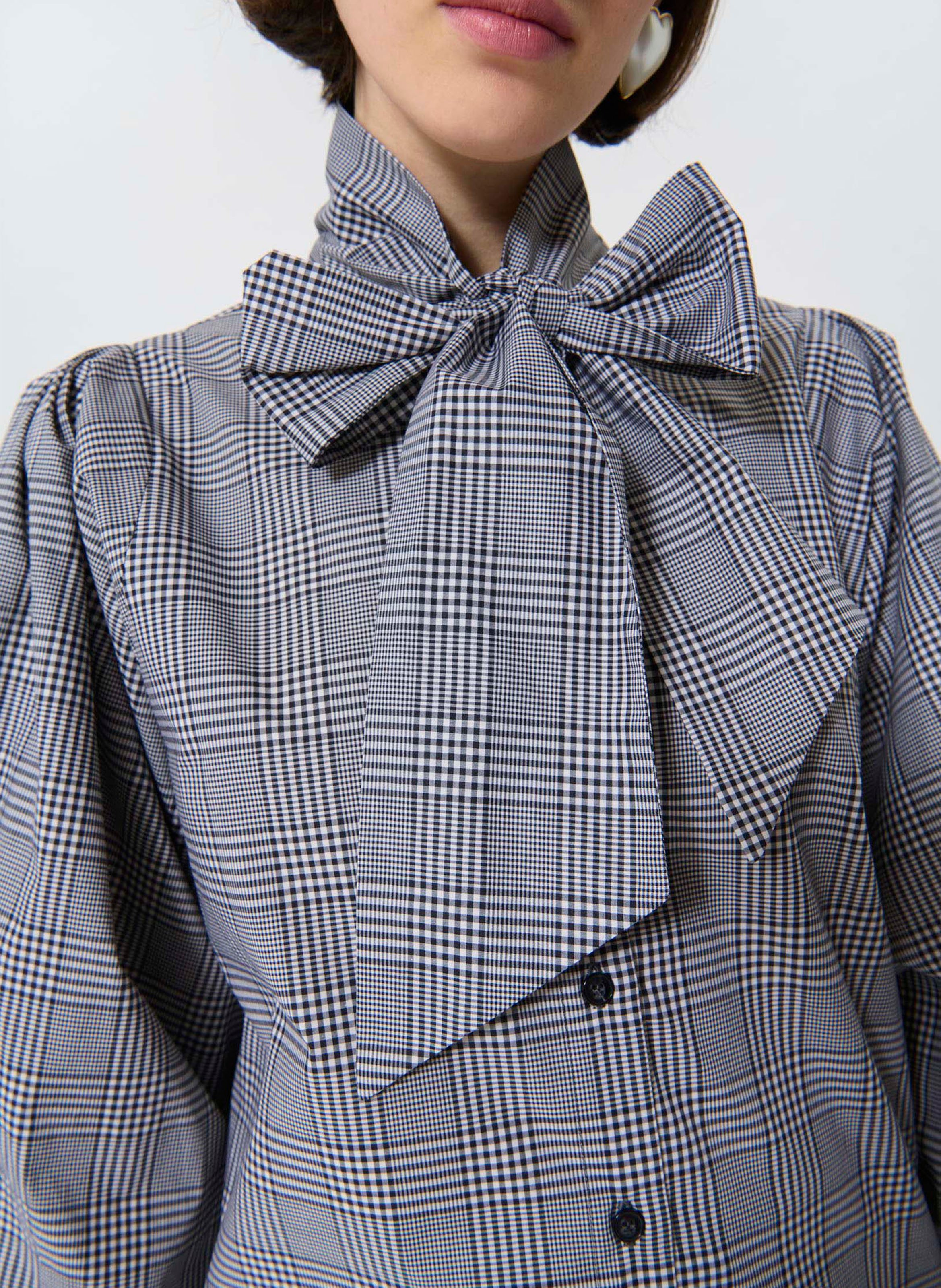 Check shirt with pussy-bow collar TARA JARMON Black