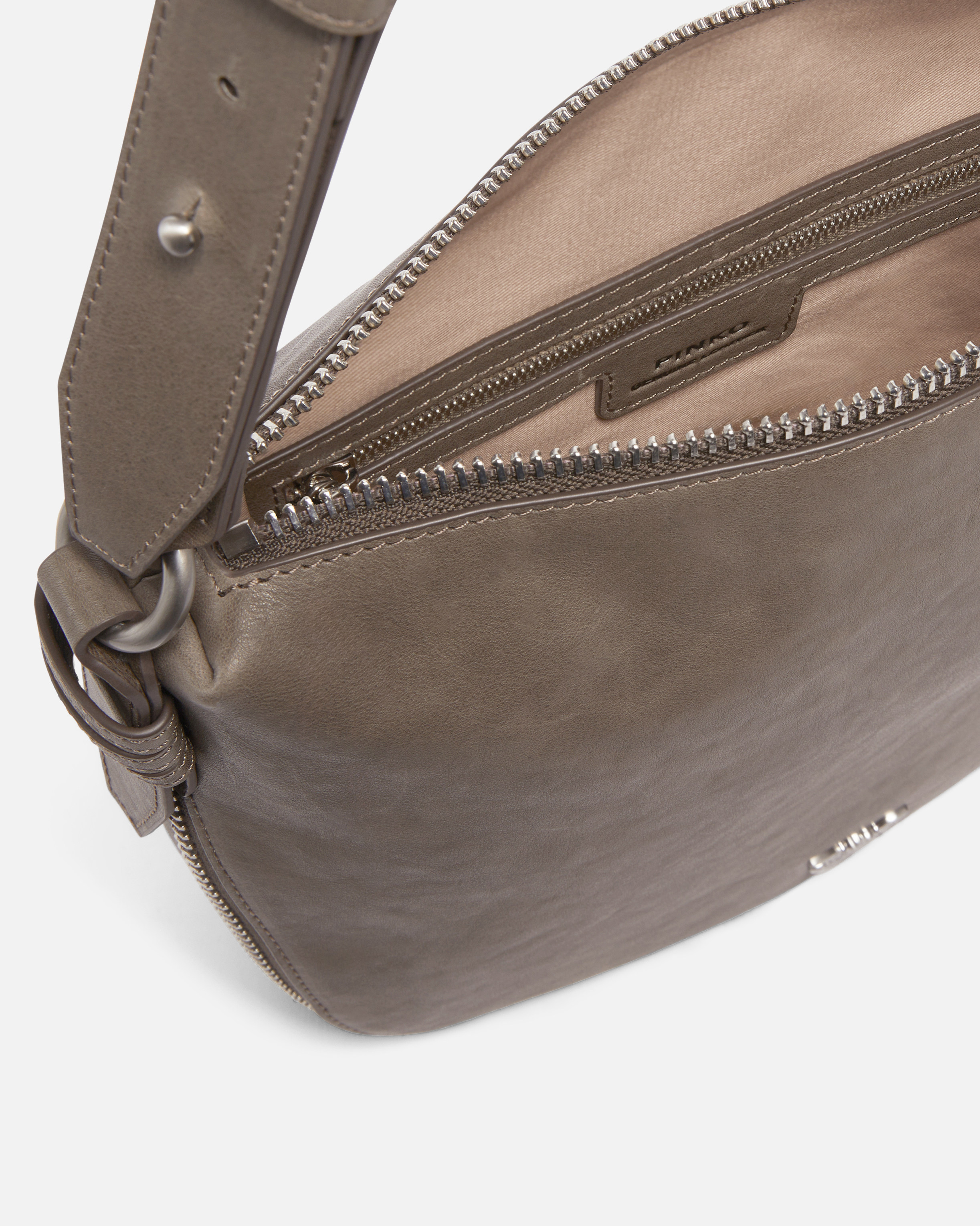 Small shoulder hobo bag in leather with love birds logo PINKO Beige