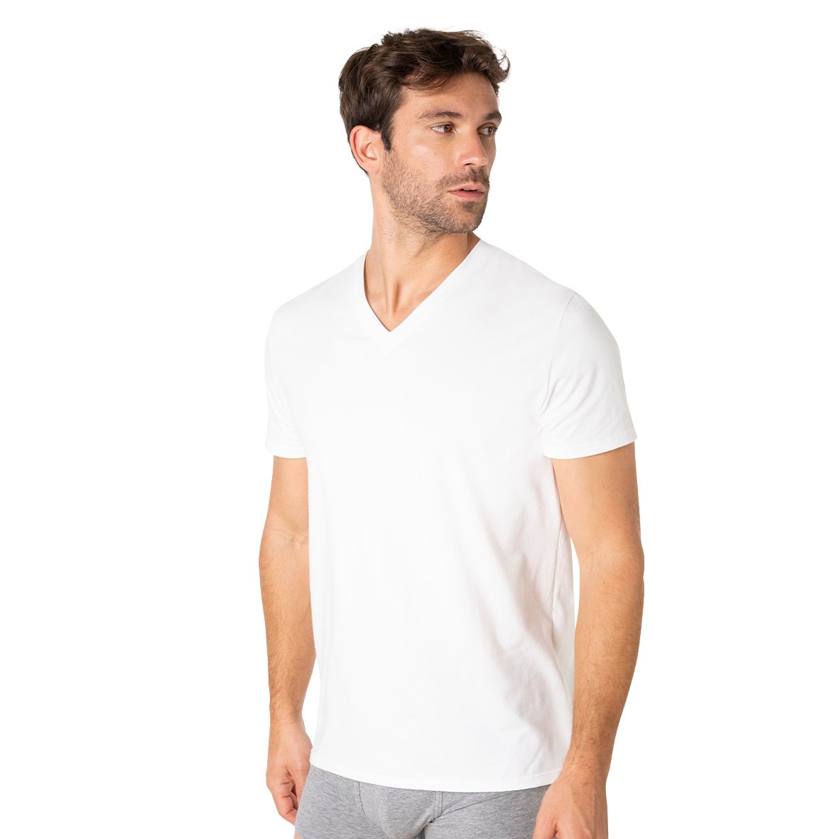 Short-sleeve v-neck t-shirt designed to last for men by Eminence. EMINENCE White