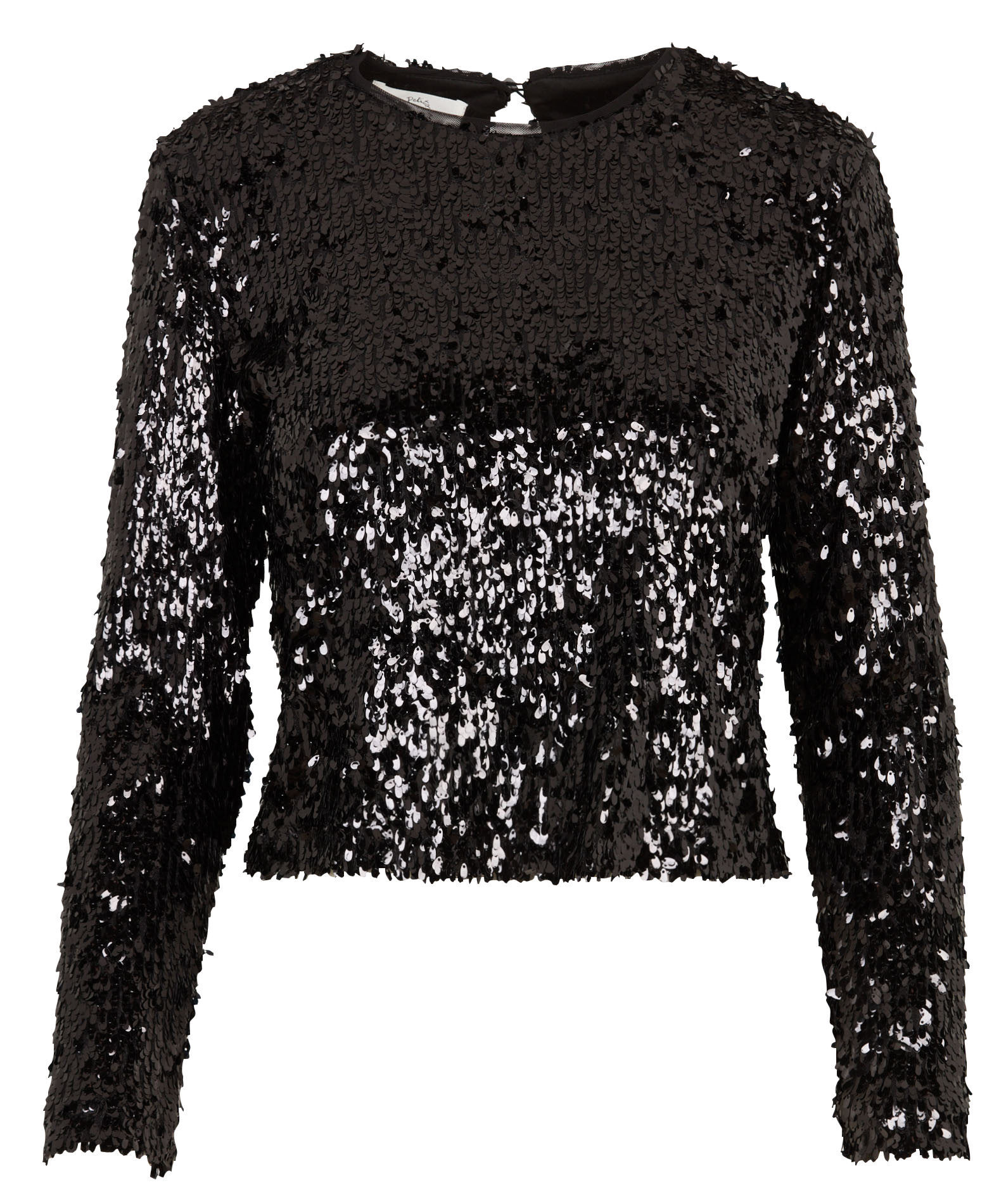 Top col rond à sequins  Noir