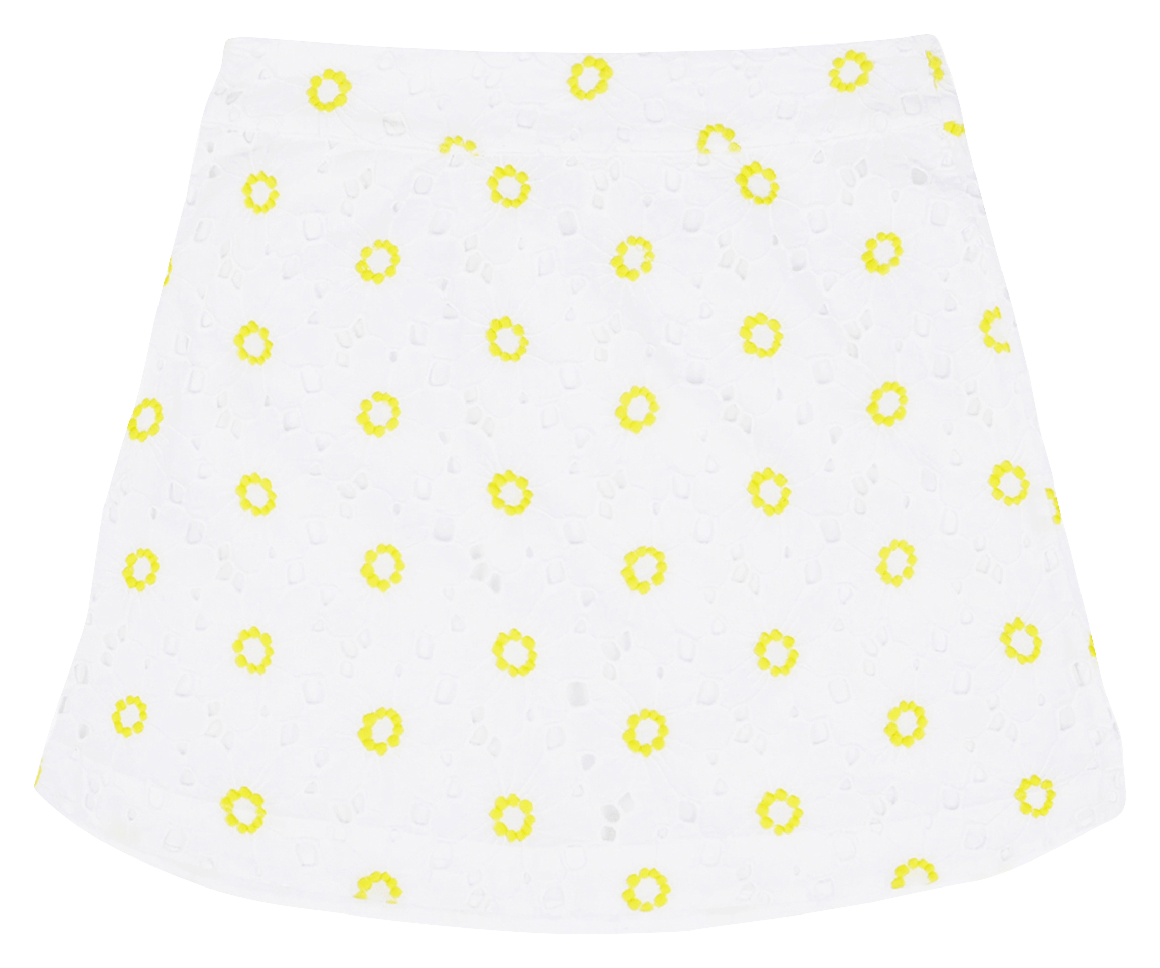 Short trapeze skirt with English embroidery. WILD White