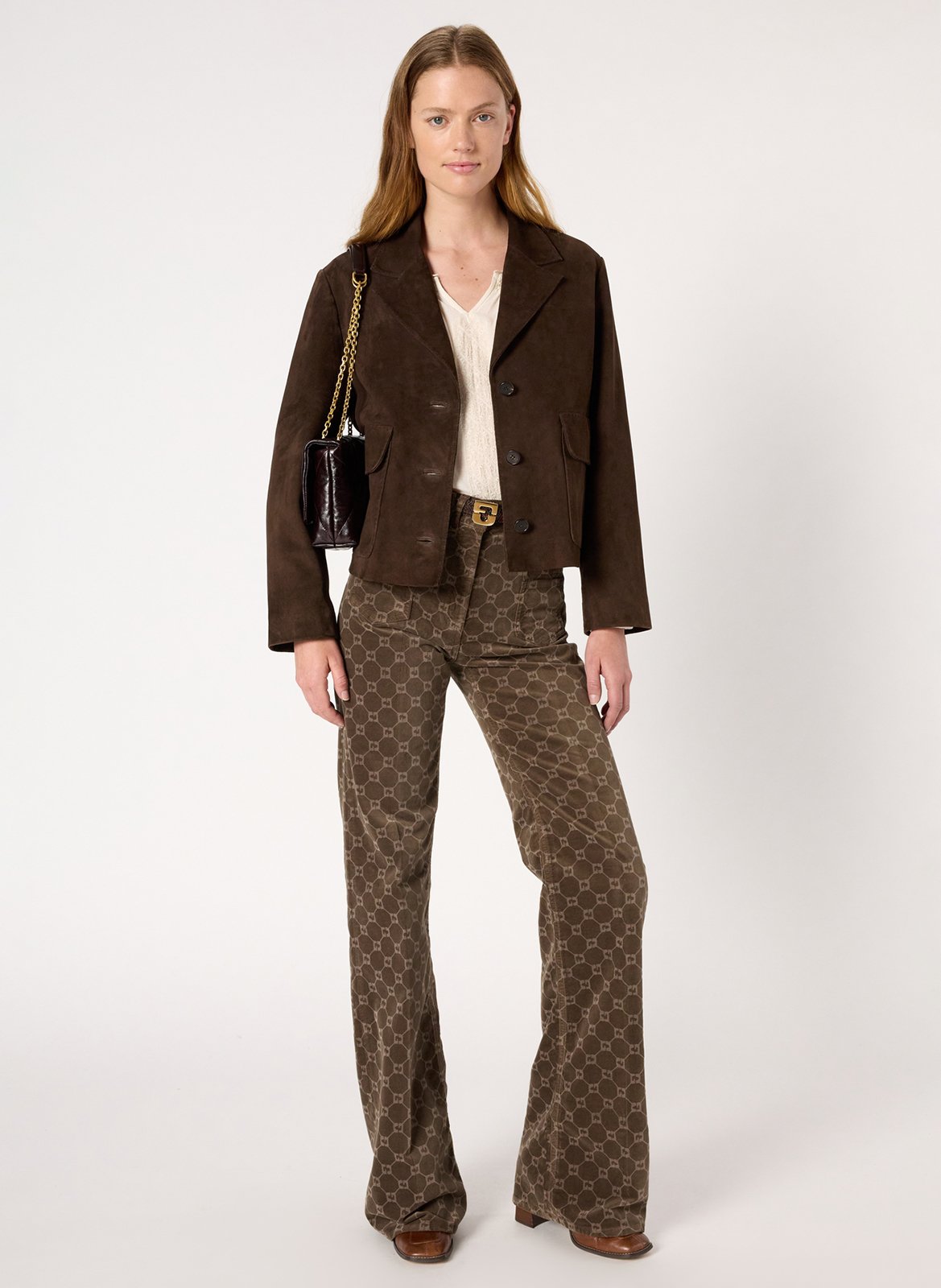 Veste col tailleur en cuir GERARD DAREL Marron