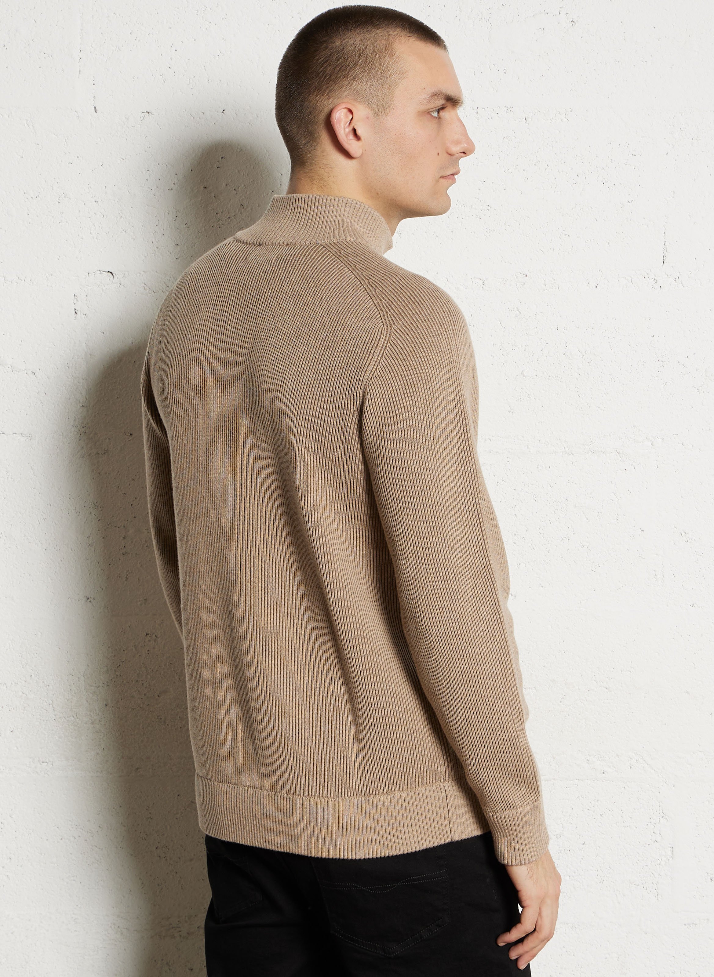 Geribbelde zip-up vest met opstaande kraag HACKETT Bruin