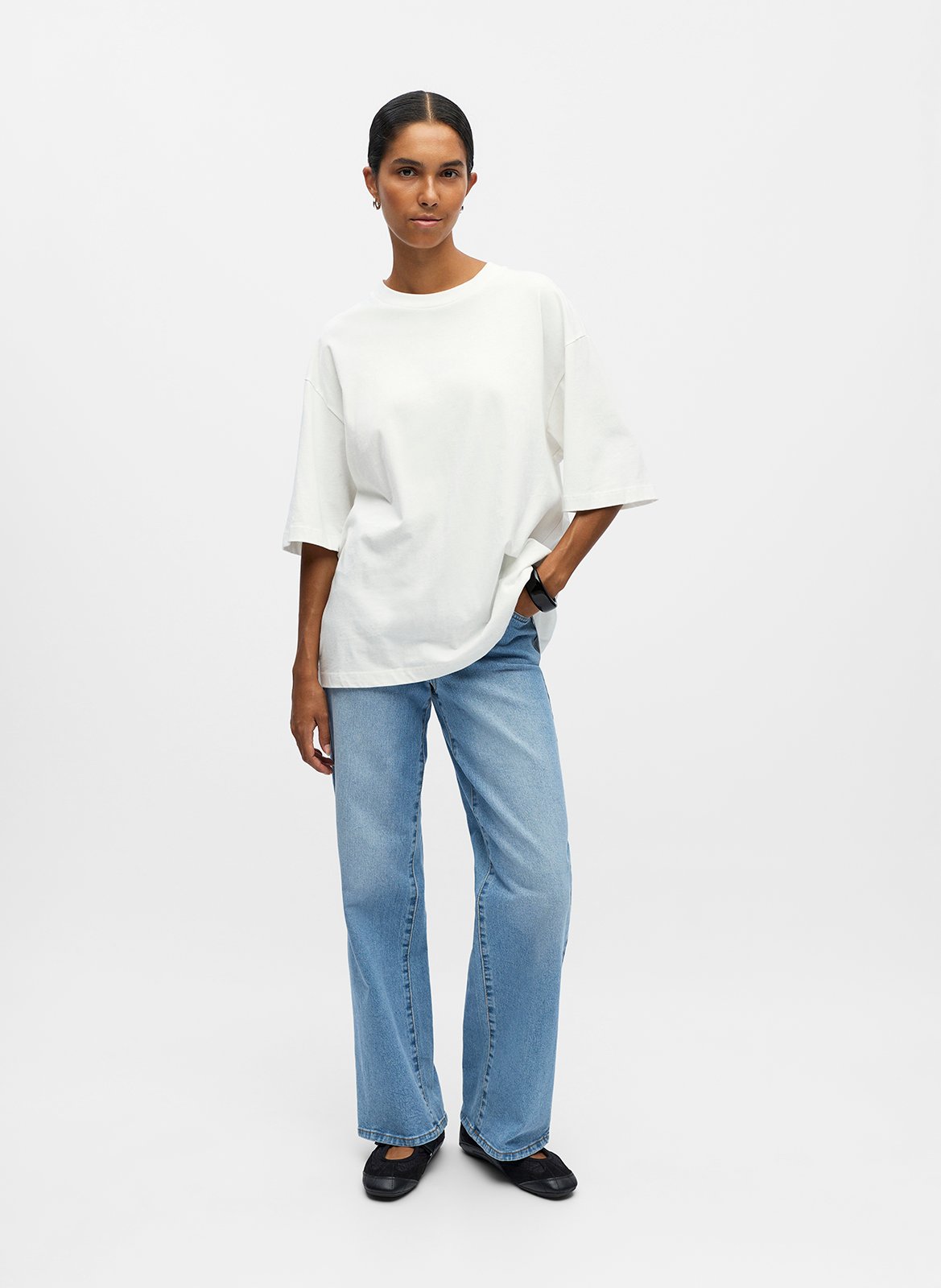 Tee-shirt col rond en coton bio mélangé OBJECT Beige