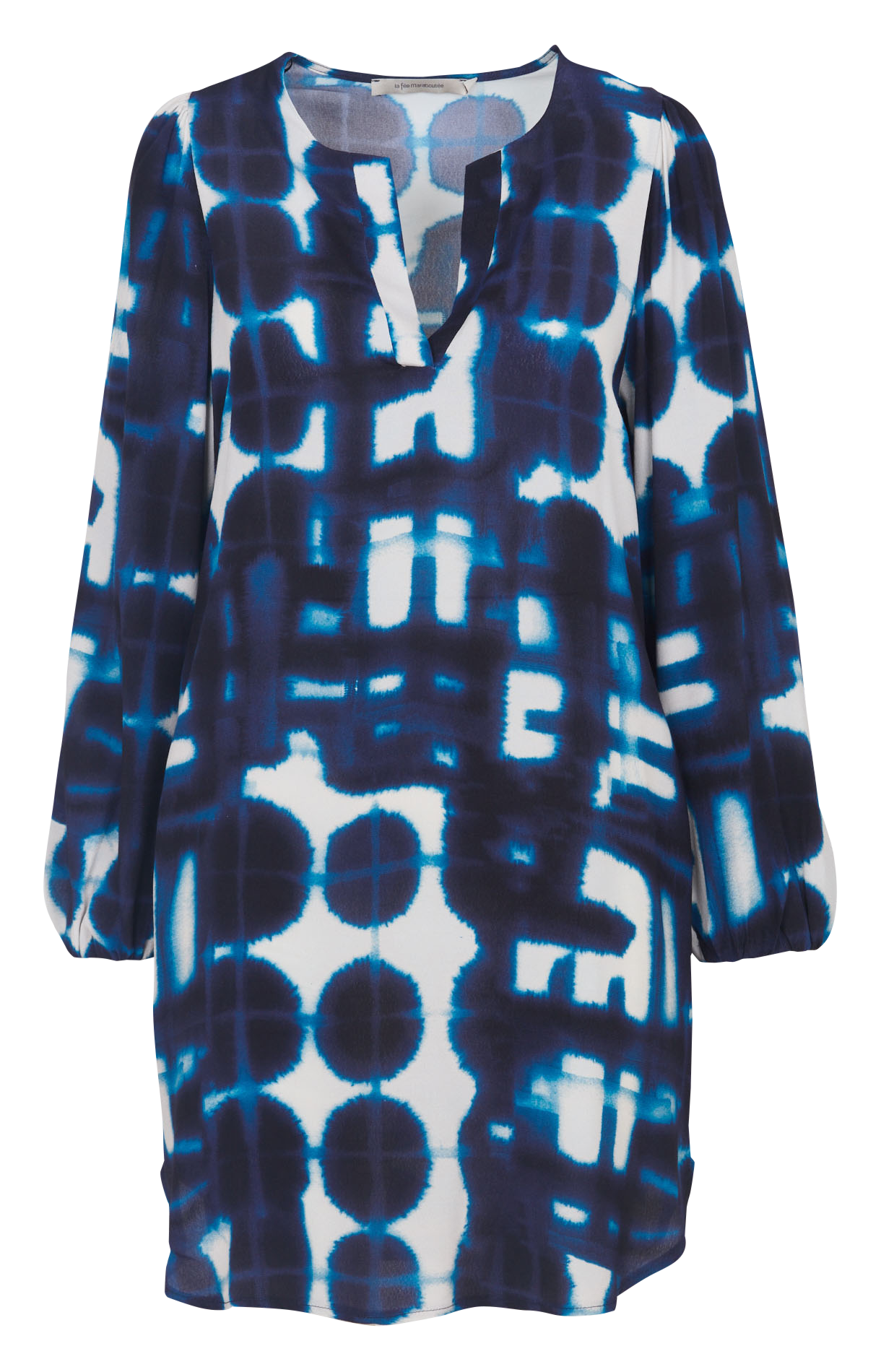 Robe courte col tunisien imprimée LA FEE MARABOUTEE Bleu