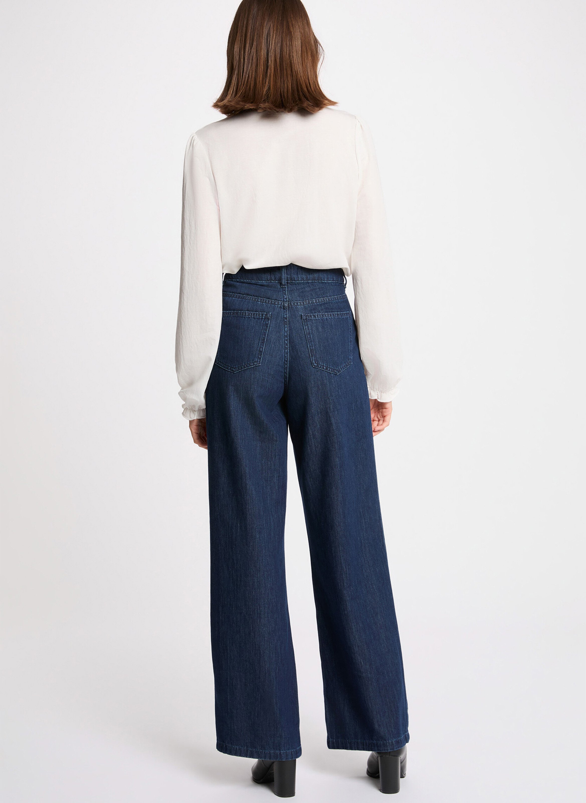 Straight button-up blouse with ruffle details MORGAN White