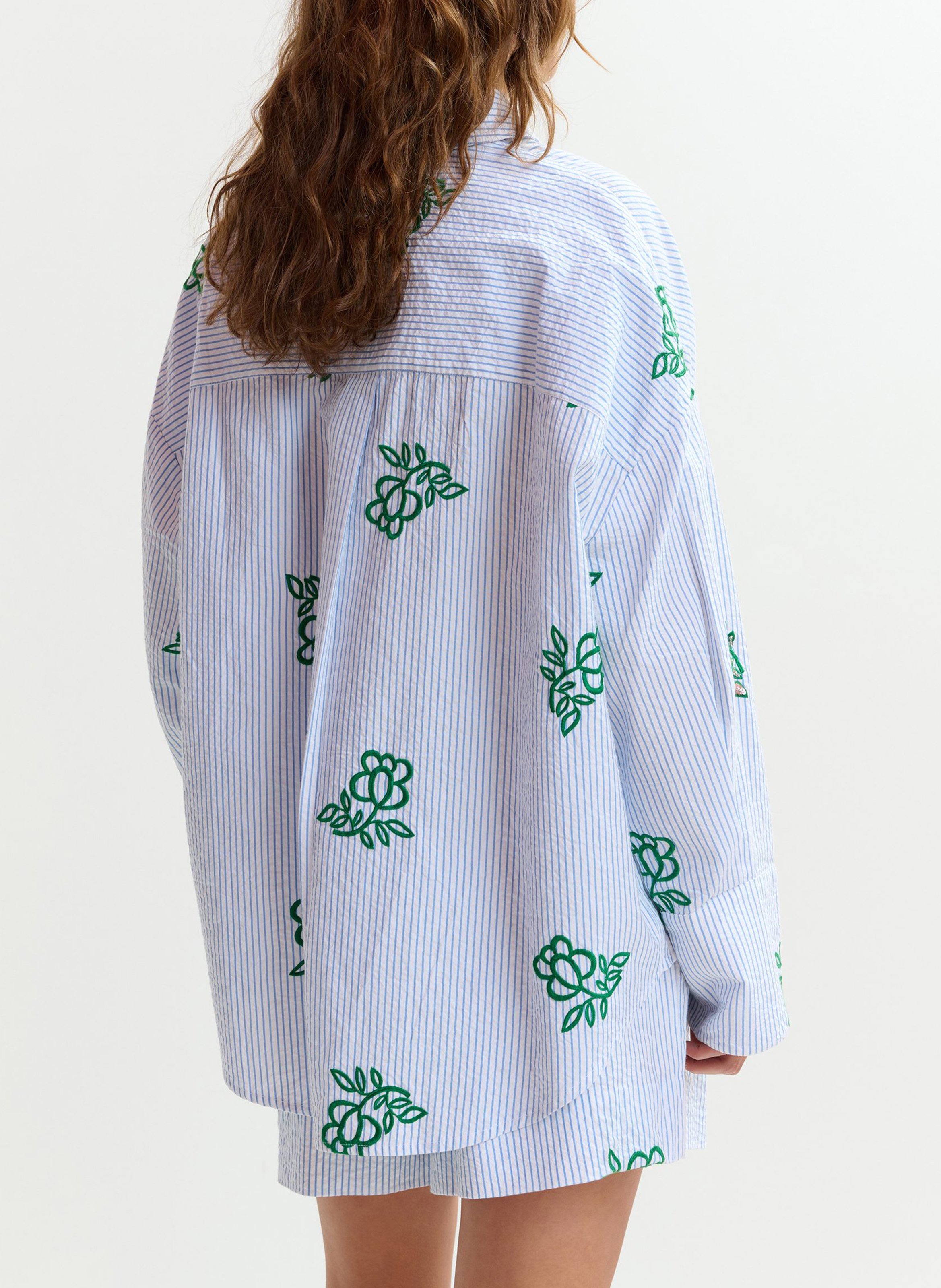 Oversized striped shirt with embroidery ESSENTIEL ANTWERP White