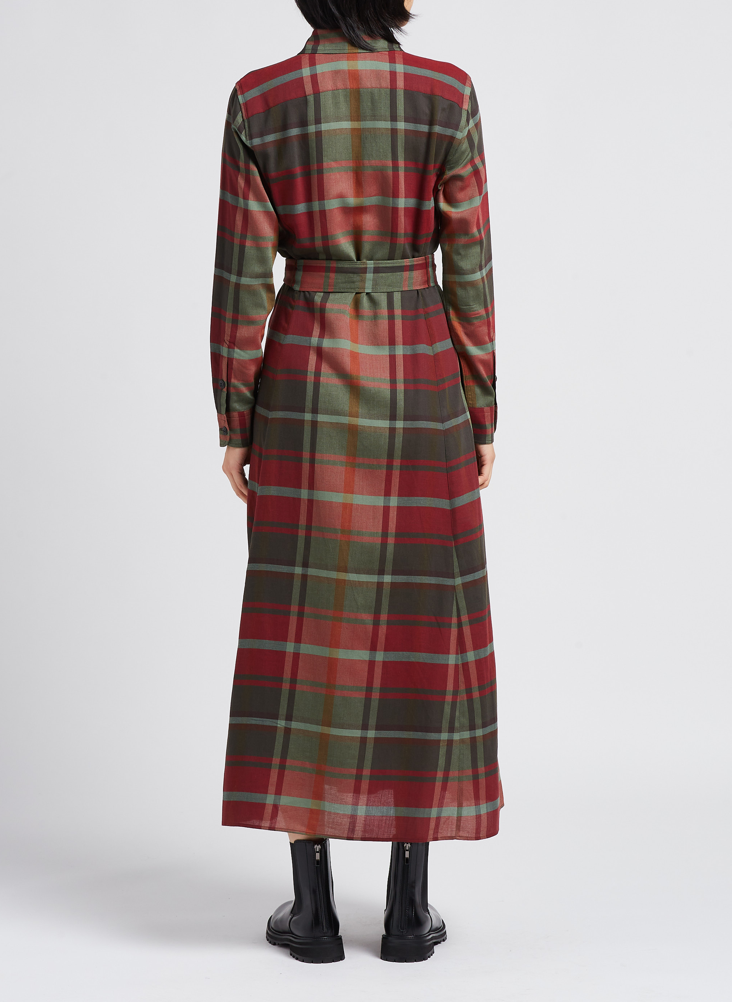 Robe longue col classique à carreaux en coton mélangé  POLO RALPH LAUREN Kaki