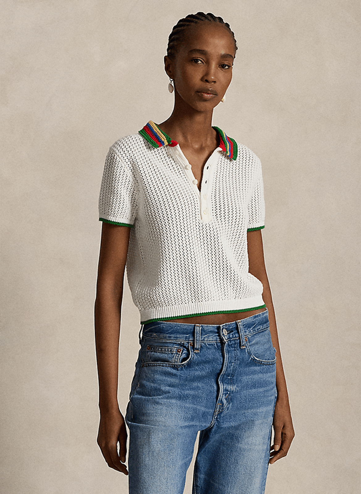 Polo manches courtes en maille crochet POLO RALPH LAUREN Blanc