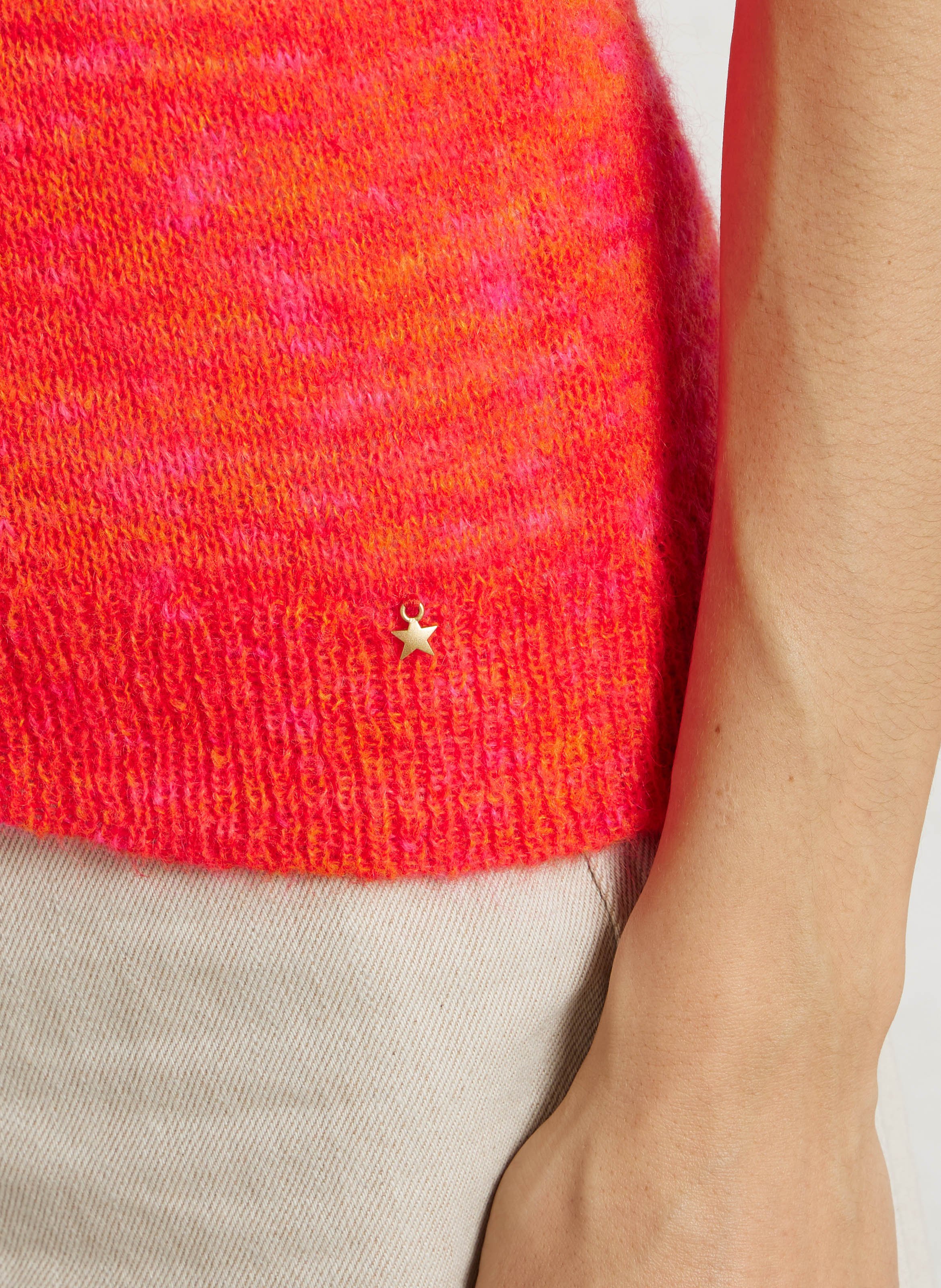 Mouwloze ronde hals trui in gemêleerd breisel Roze