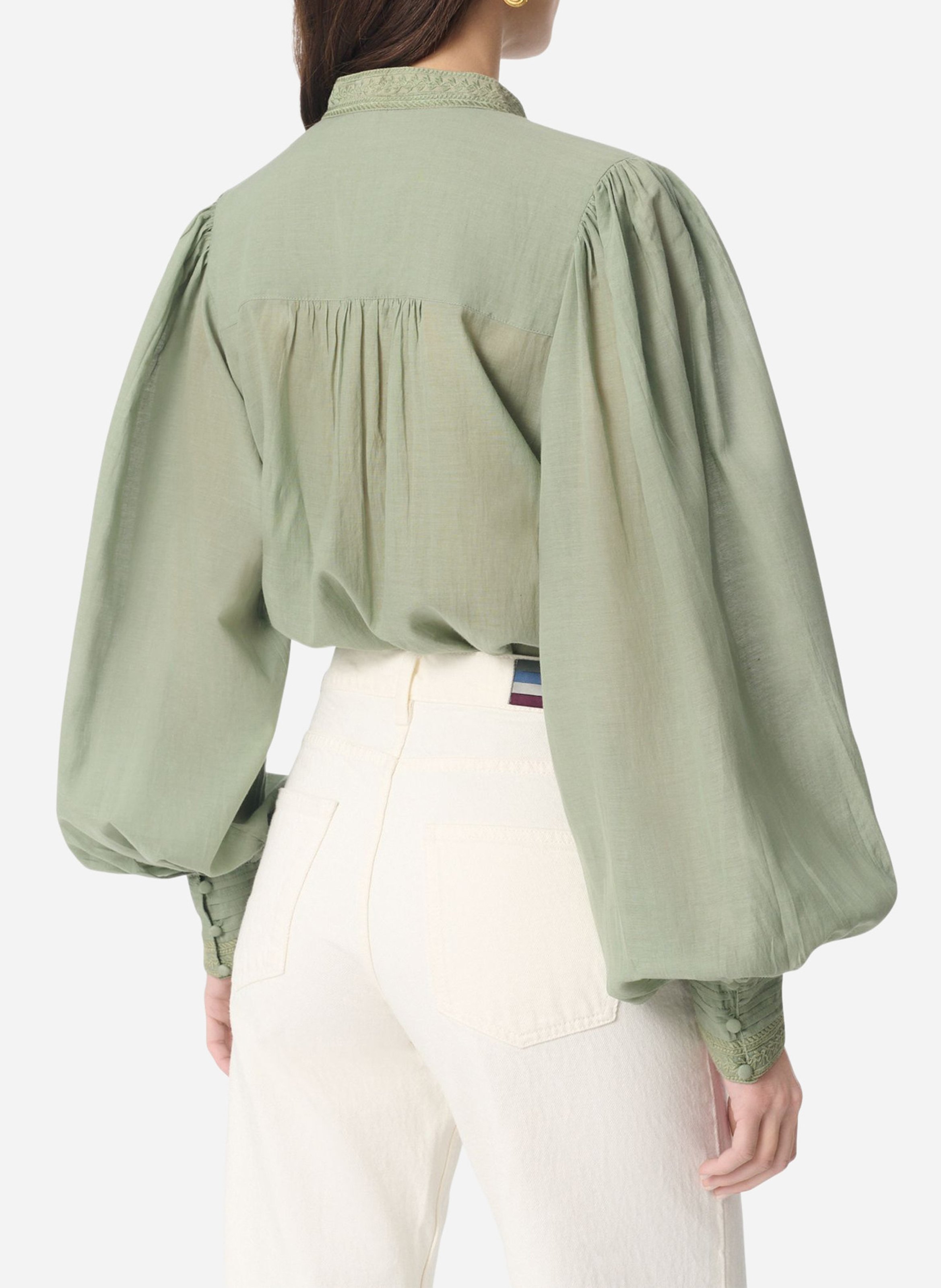 Blusa de mezcla de algodón con cuello de oficial VANESSA BRUNO Verde