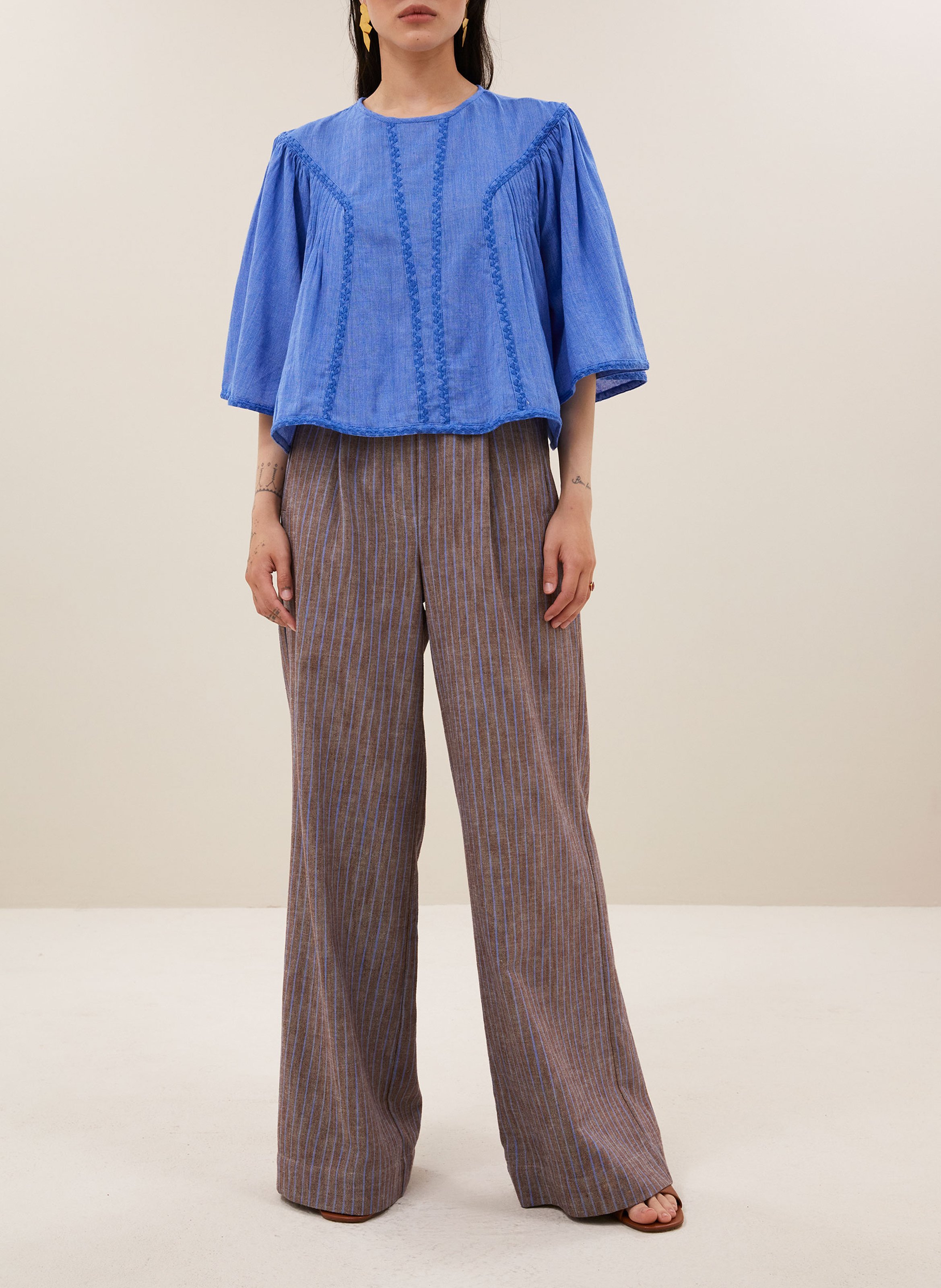 Blouse van biokatoen met ronde hals BY BAR Blauw