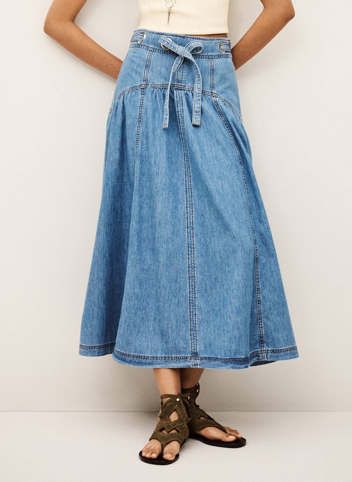 Jupe évasée taille haute en denim BA&SH Bleu