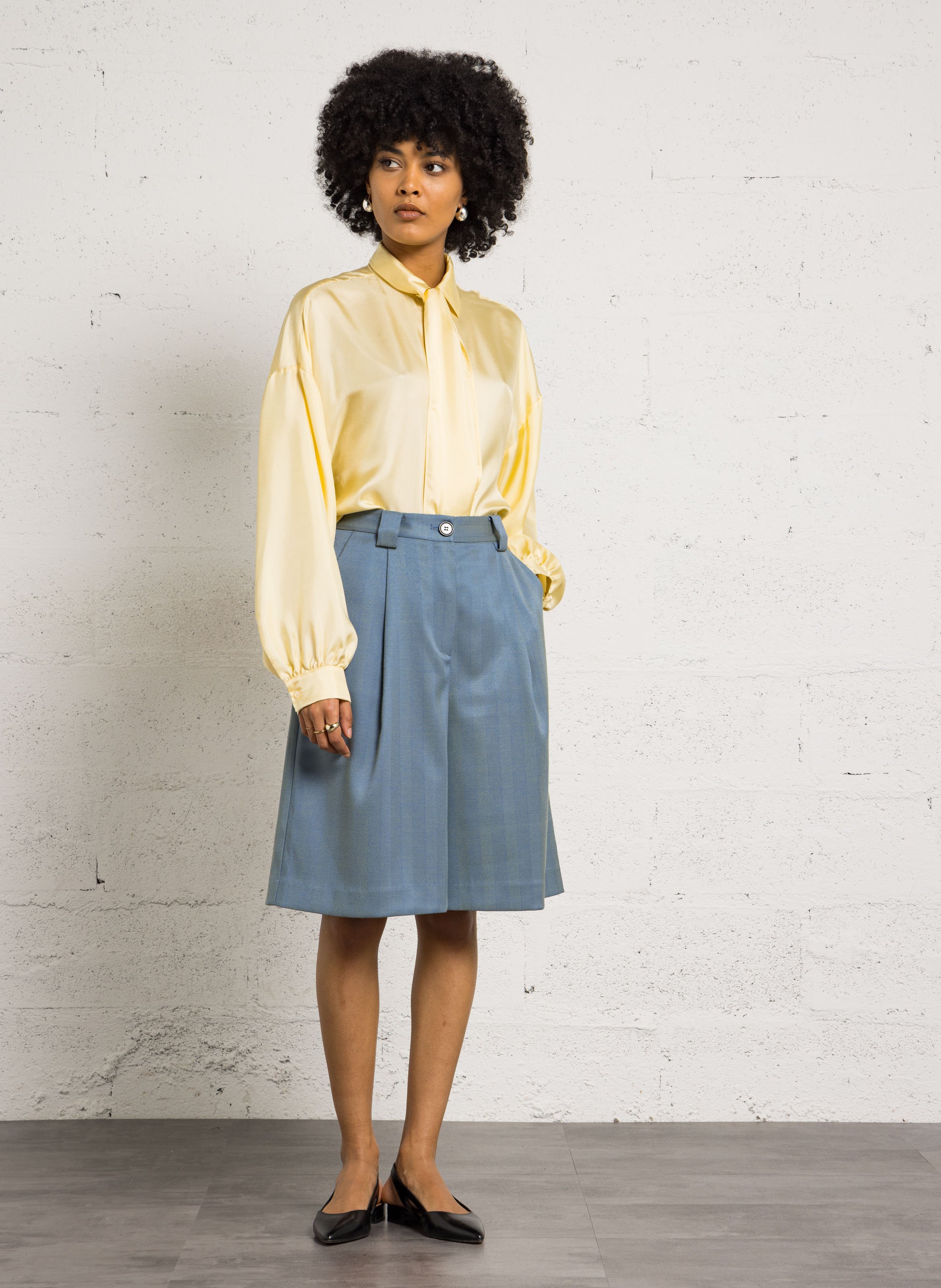 Oversized silk belted shirt STELLA NOVA Yellow