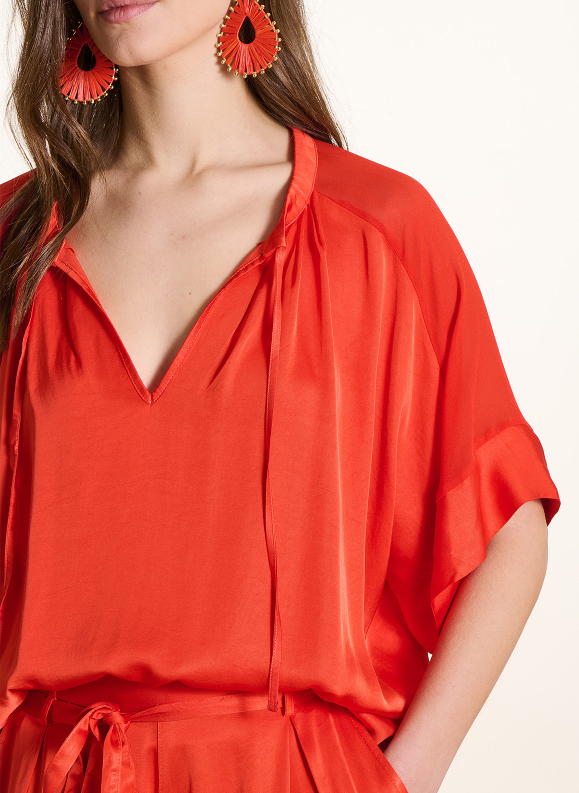 Ruimvallende blouse met Tunesische kraag LA FEE MARABOUTEE Roze