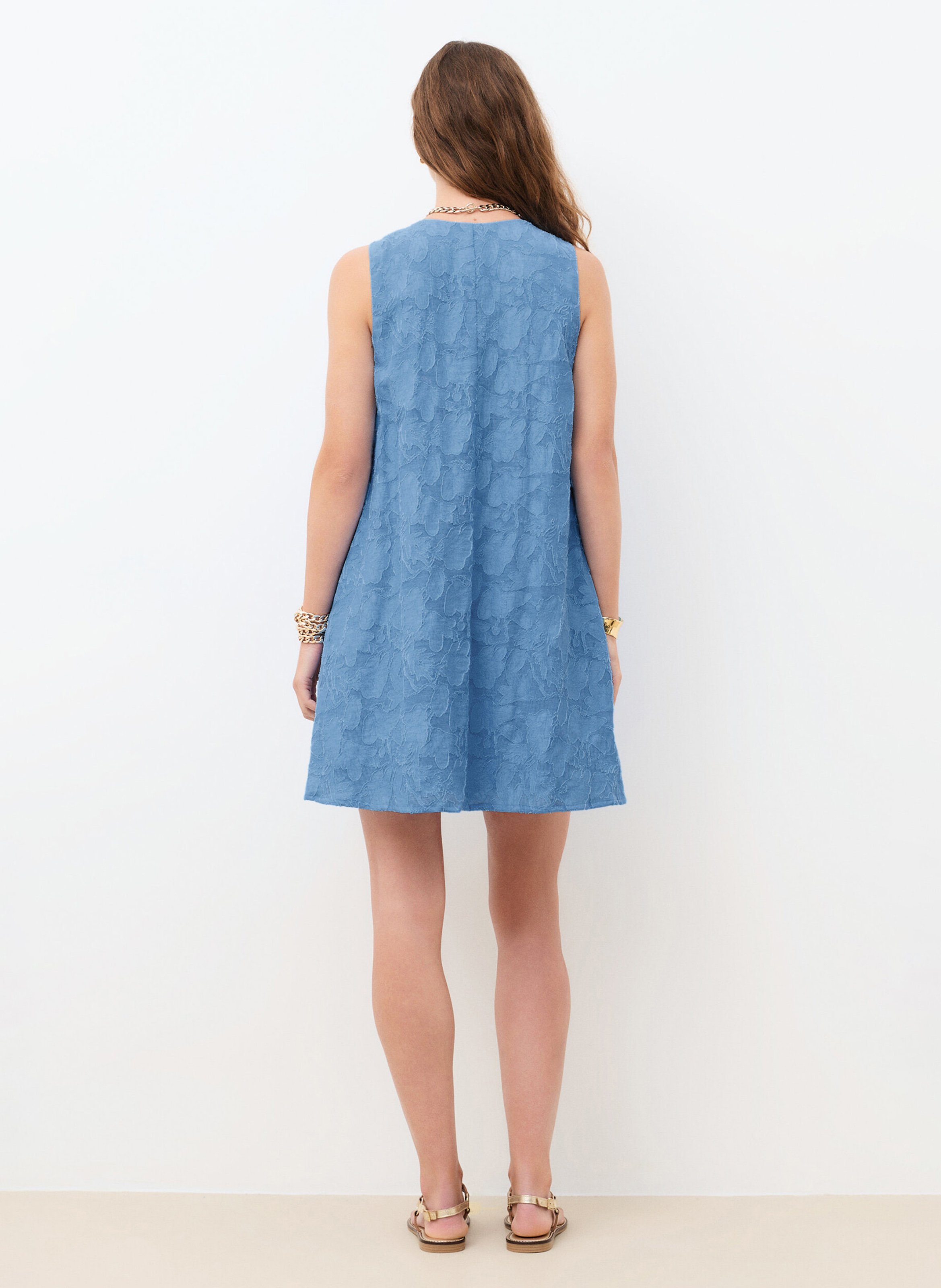 Kurzes ärmelloses ausgestelltes Kleid CAROLL Blau