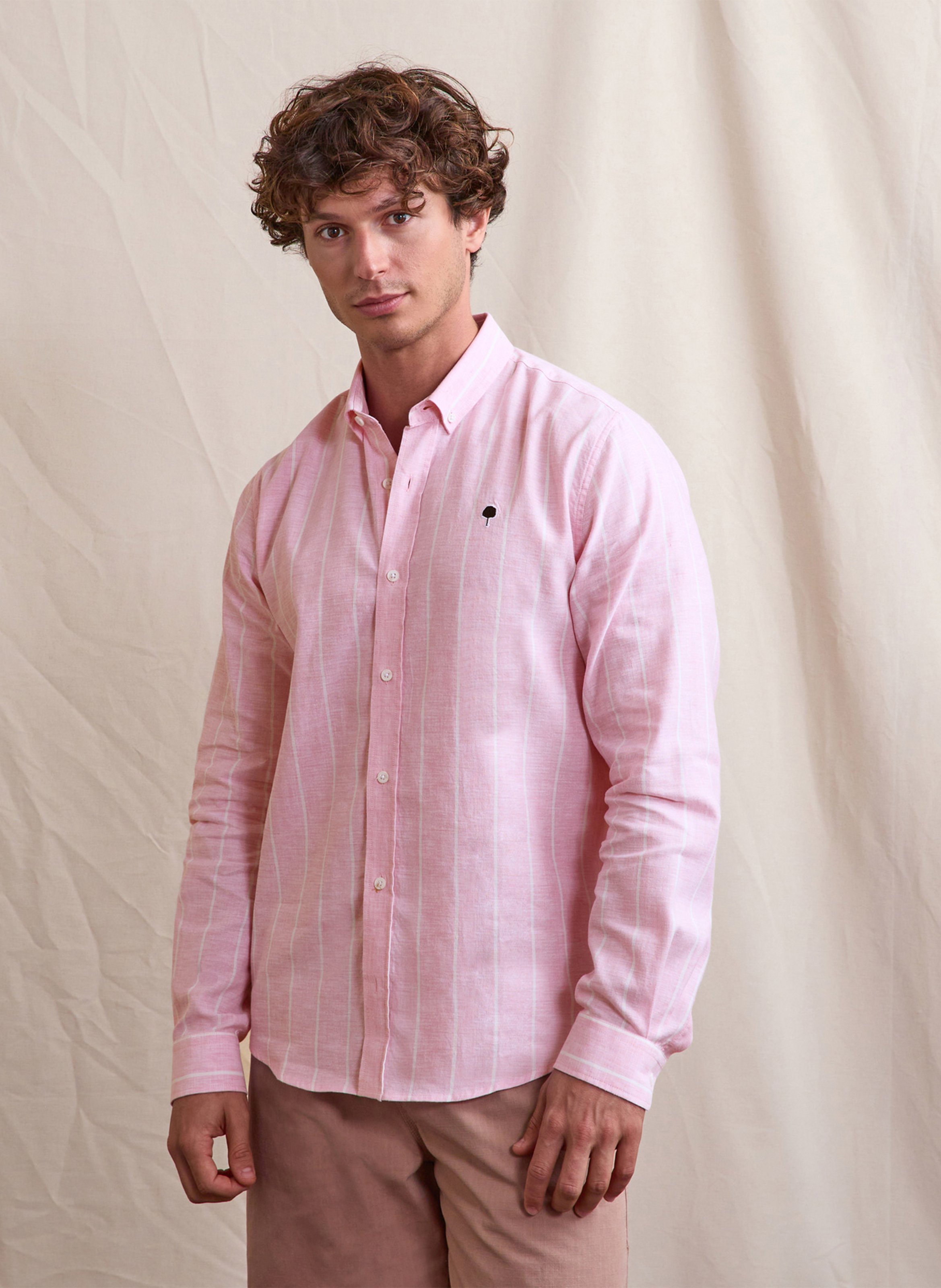 Rechte gestreepte katoenen en linnen blouse FAGUO