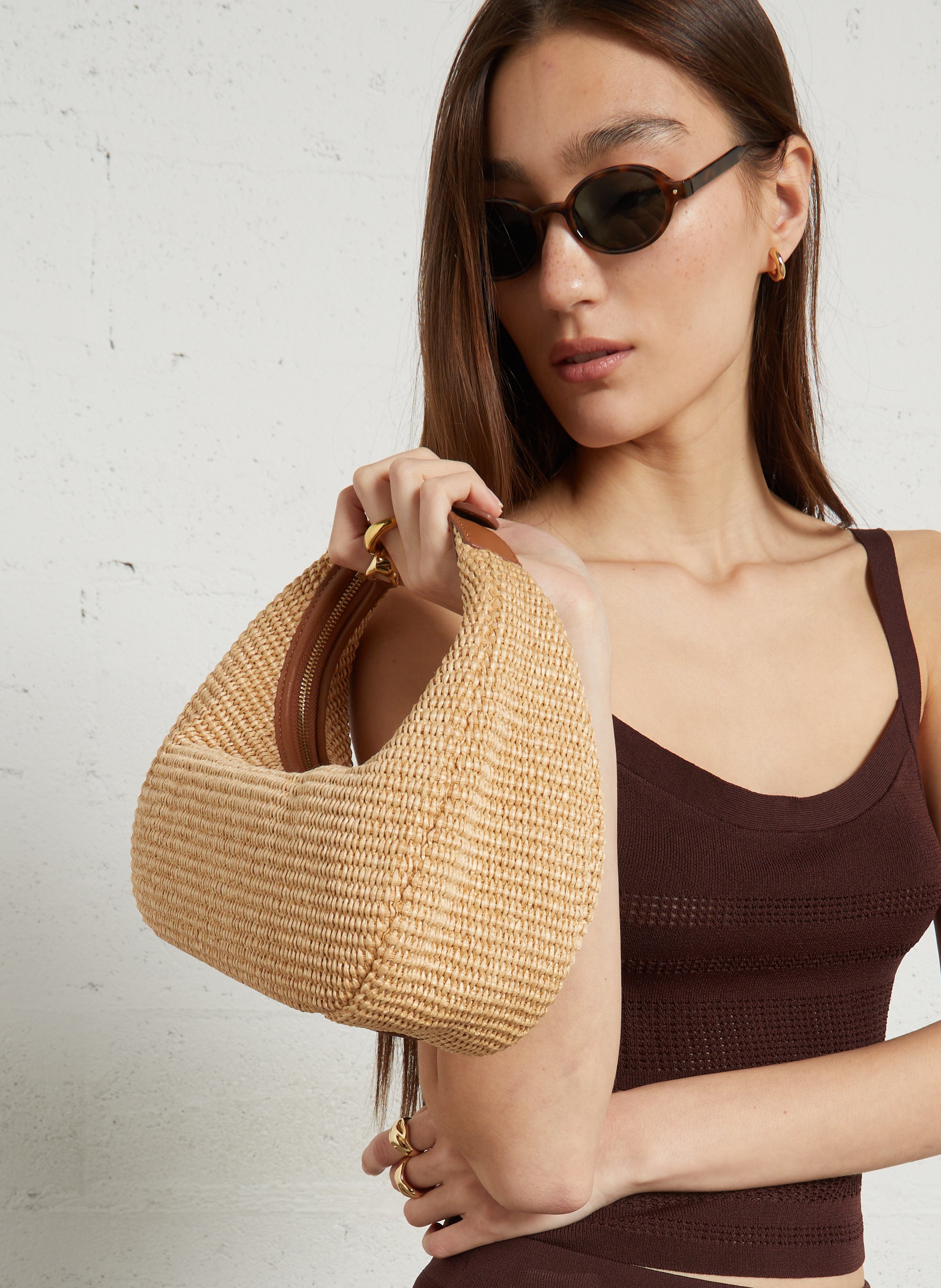 Small leather hobo bag LE TANNEUR Beige