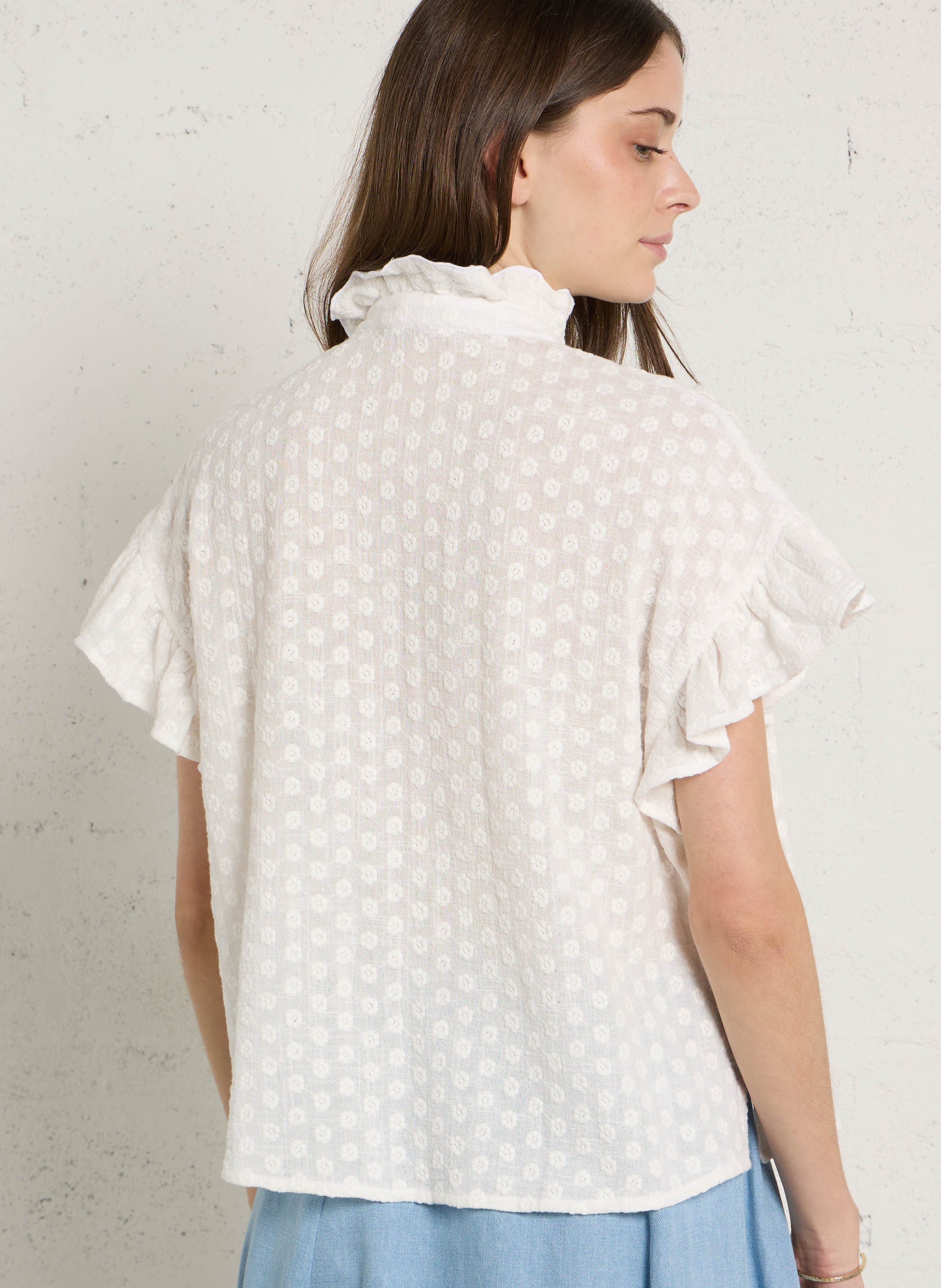 Chemise col montant en coton SUZIE WINKLE Blanc