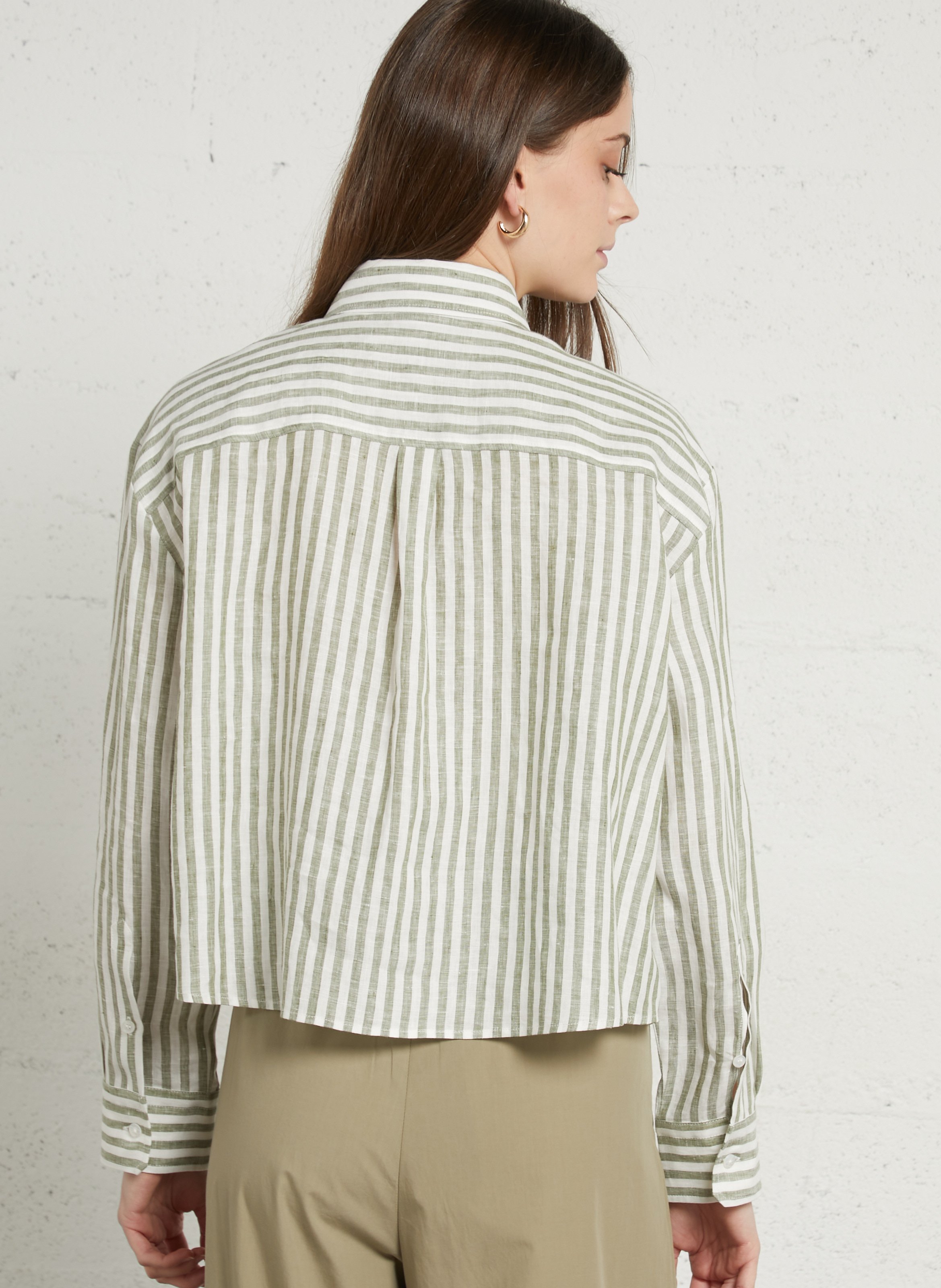 Loose short linen shirt with stripes MAX MARA WEEK END Khaki