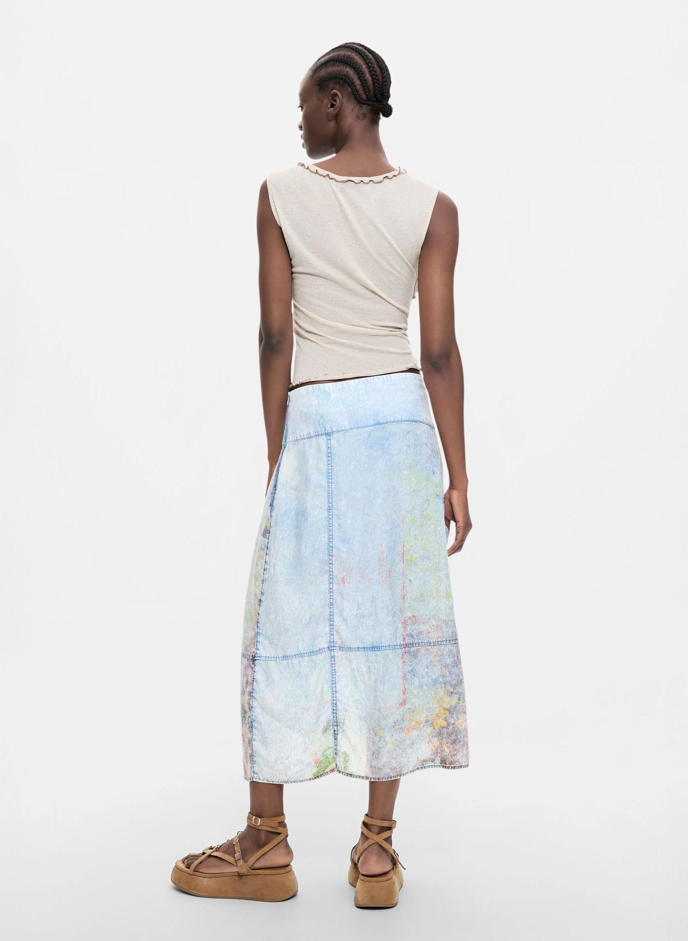 Jupe midi en denim DESIGUAL Bleu