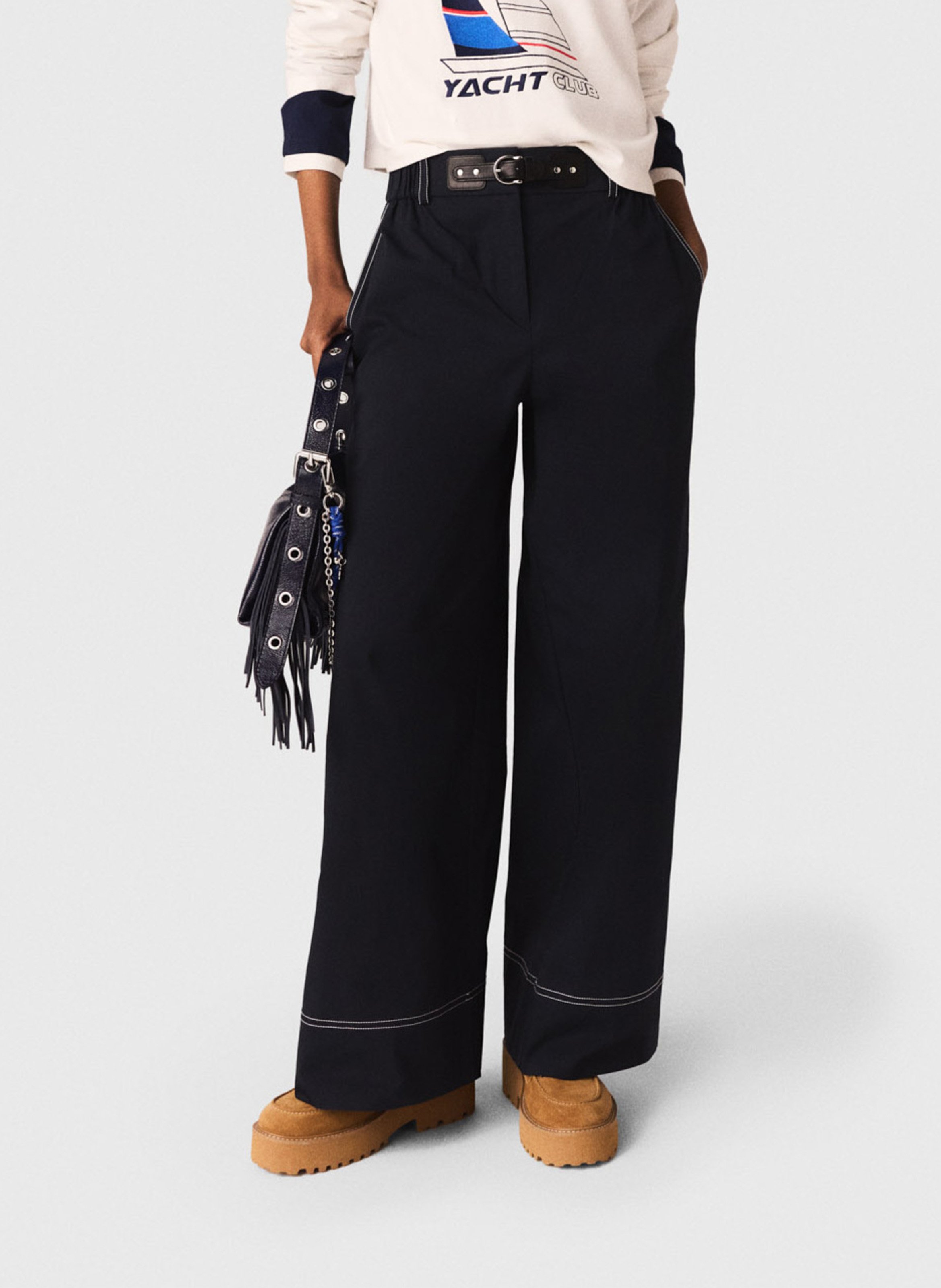 Pantalon large en coton mélangé MAJE Bleu