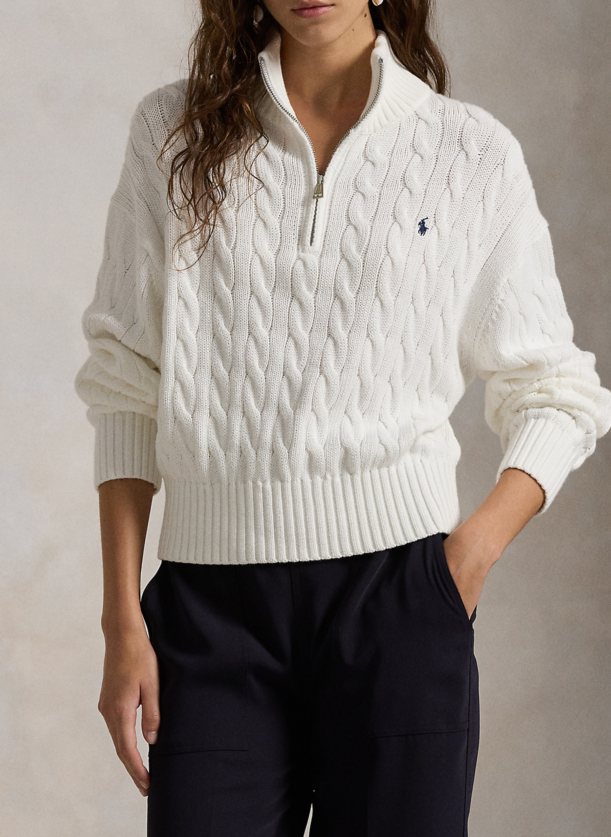 Baumwoll-Pullover mit Reißverschluss am Kragen POLO RALPH LAUREN Weiss