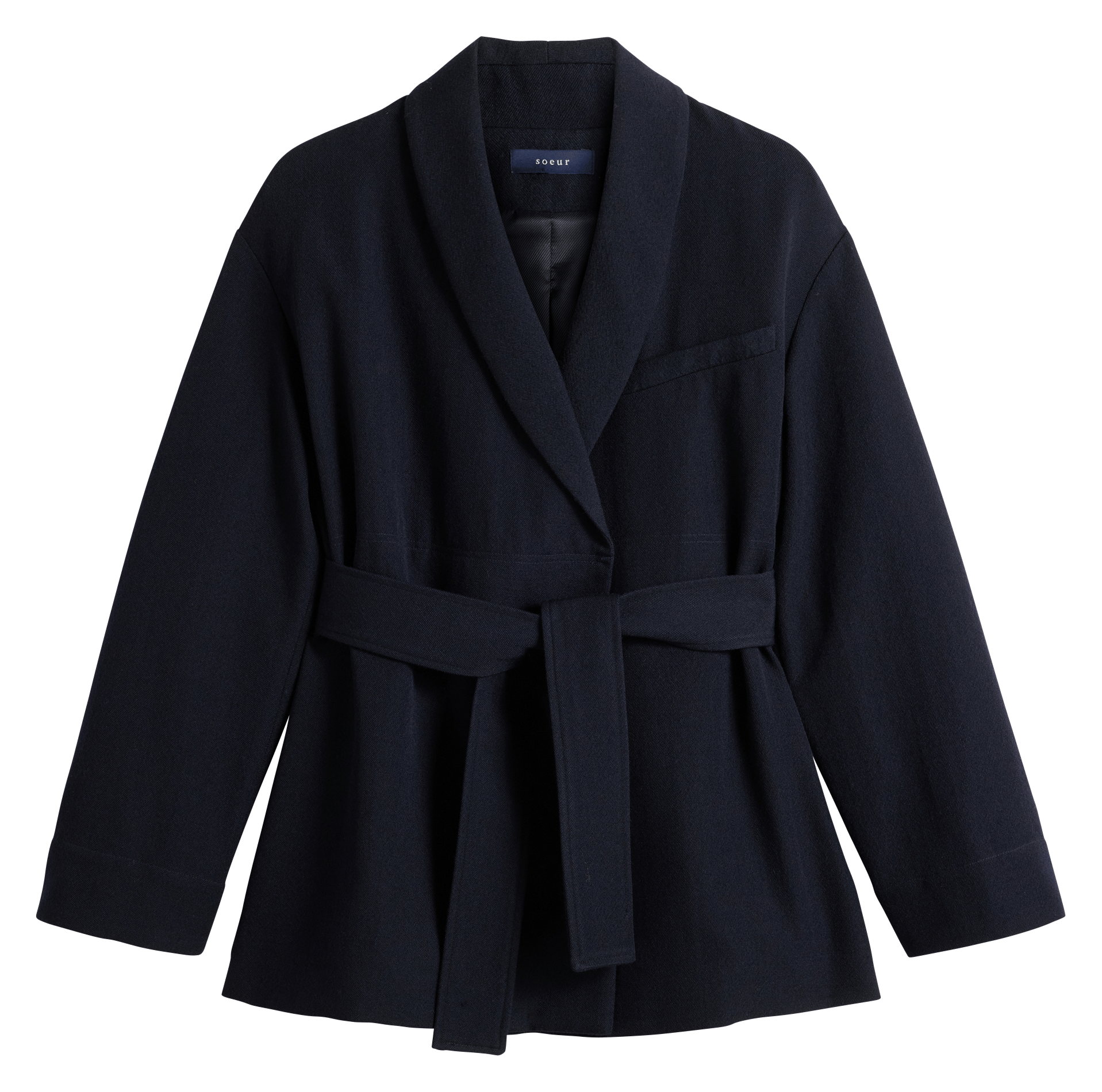 Veste ceinturée col châle en laine SOEUR Bleu