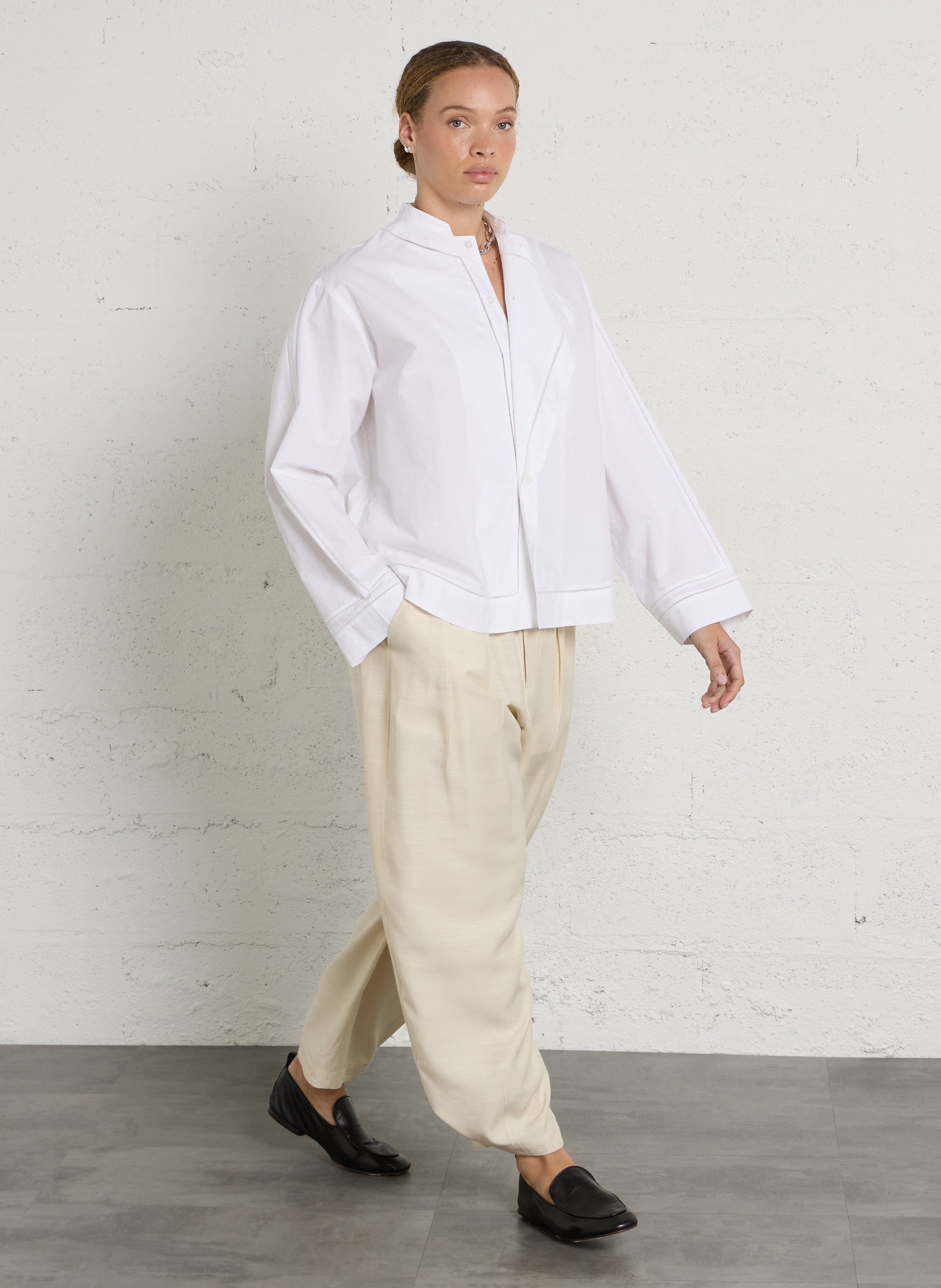 Chemise oversize col mao en coton SOEUR Blanc