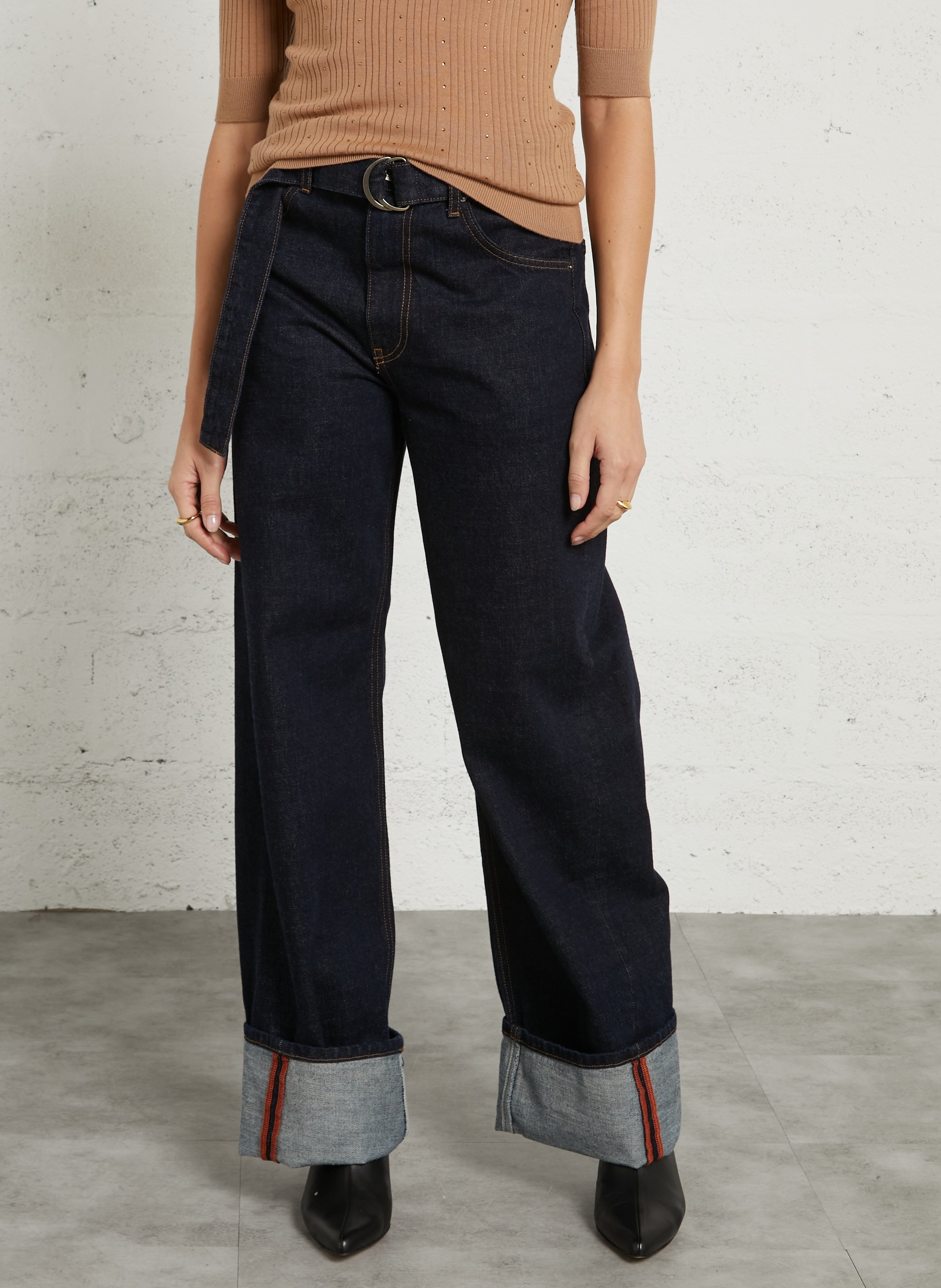 Wide-leg high-waisted cotton jeans LIU JO Blue