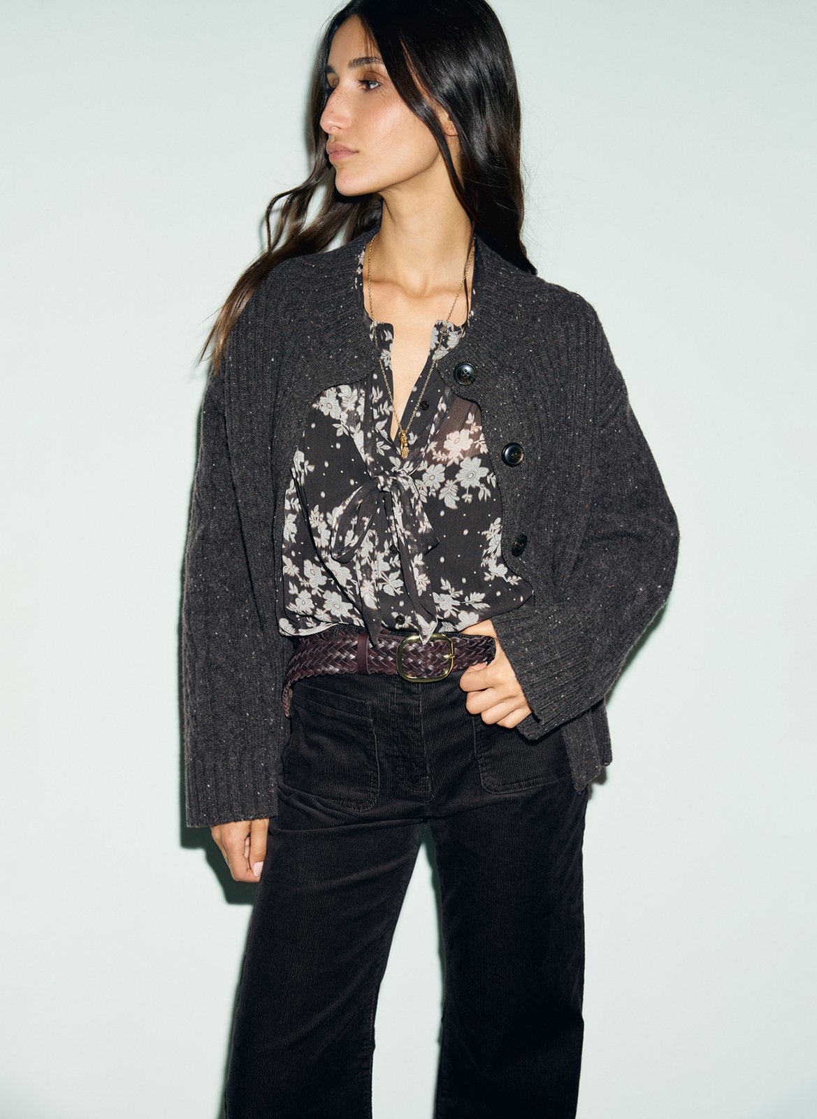 Gilet droit col montant à paillettes en laine GERARD DAREL Marron