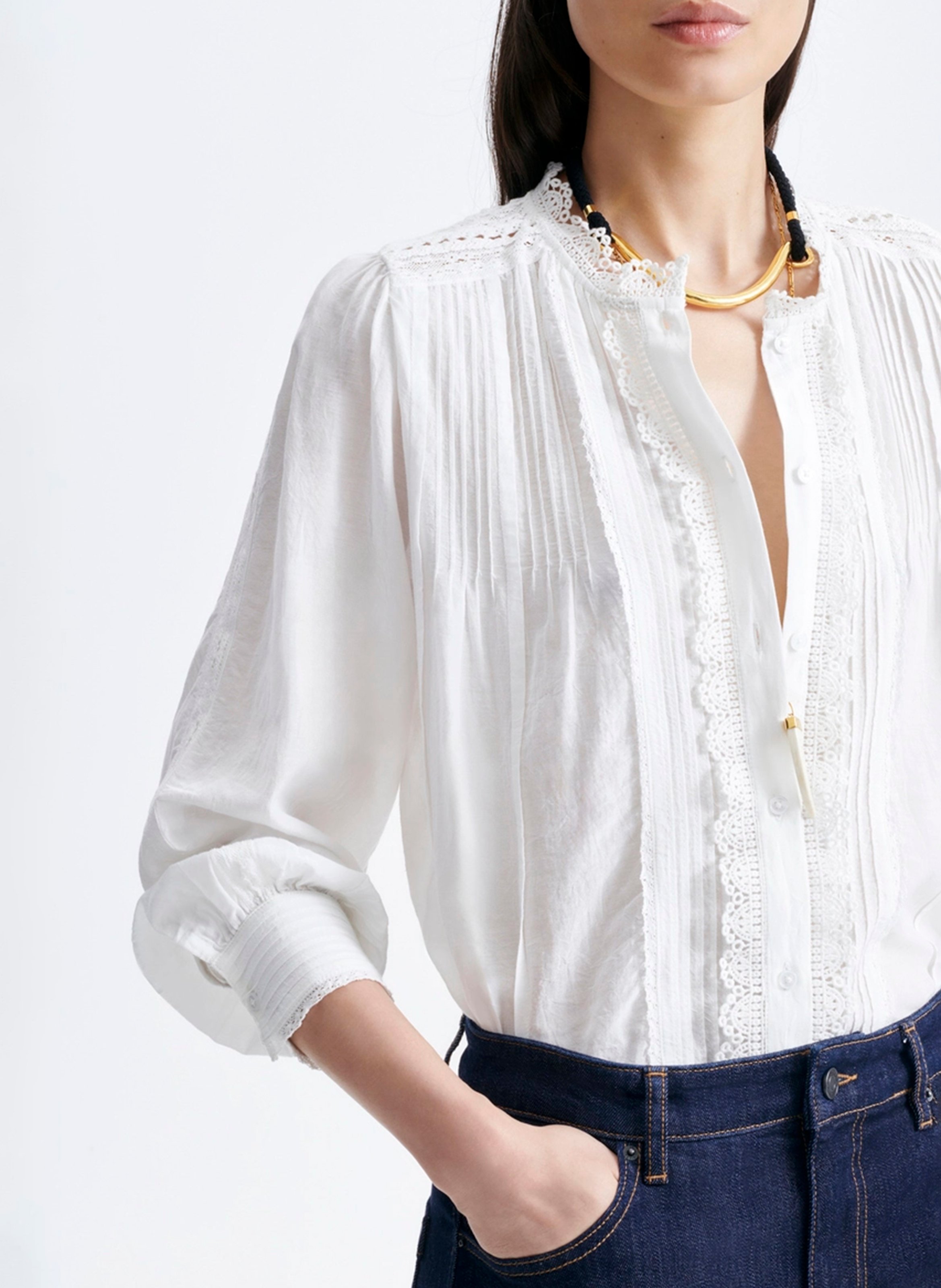 Blusa recta cuello redondo de algodón mezclado VANESSA BRUNO Blanco