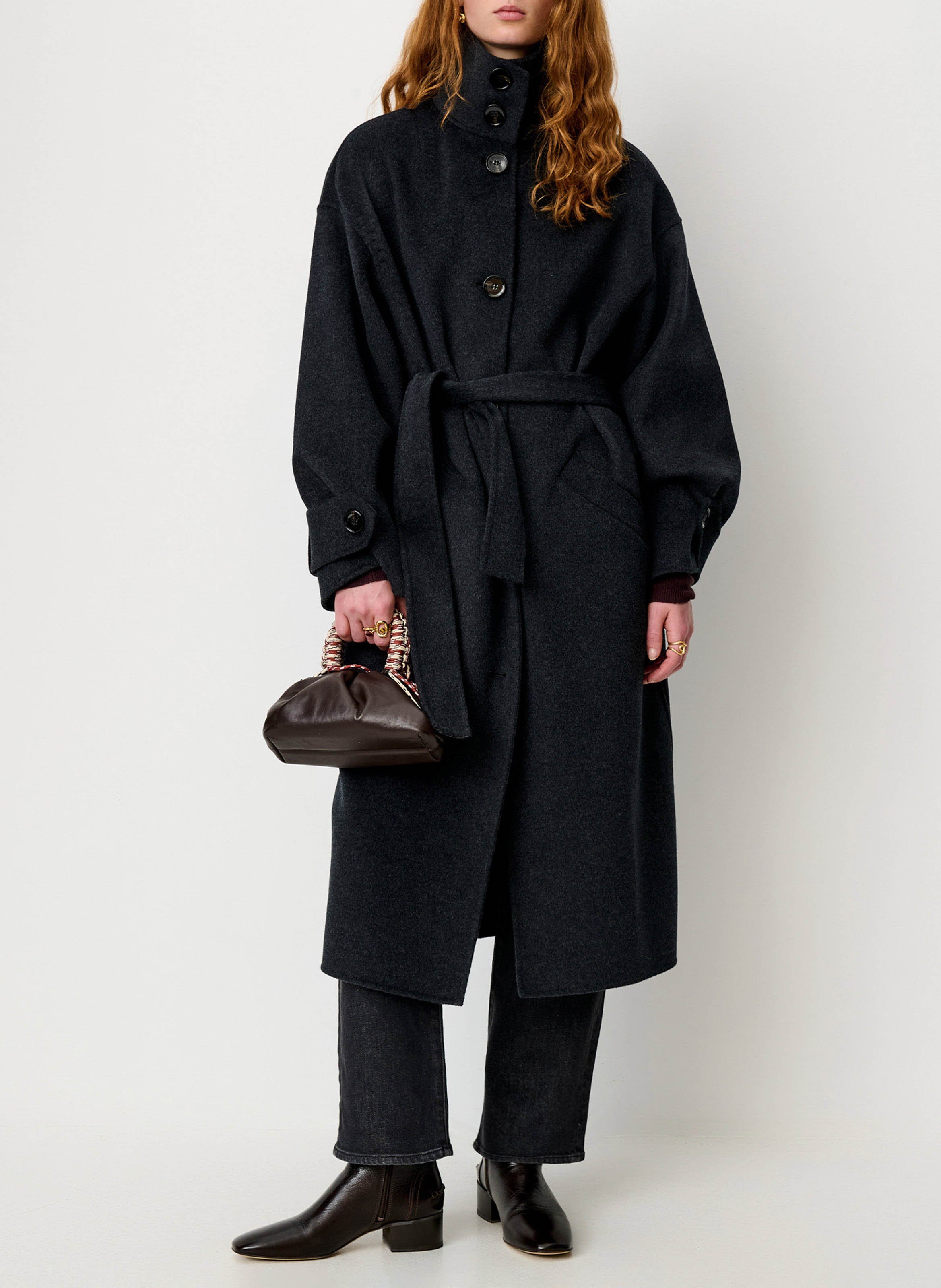 Wool-blend long belted coat SESSUN Grey